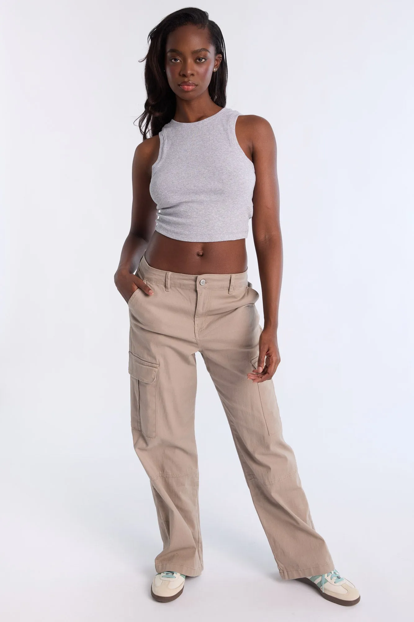 Super High Rise Wide Leg Cargo Twill Pants