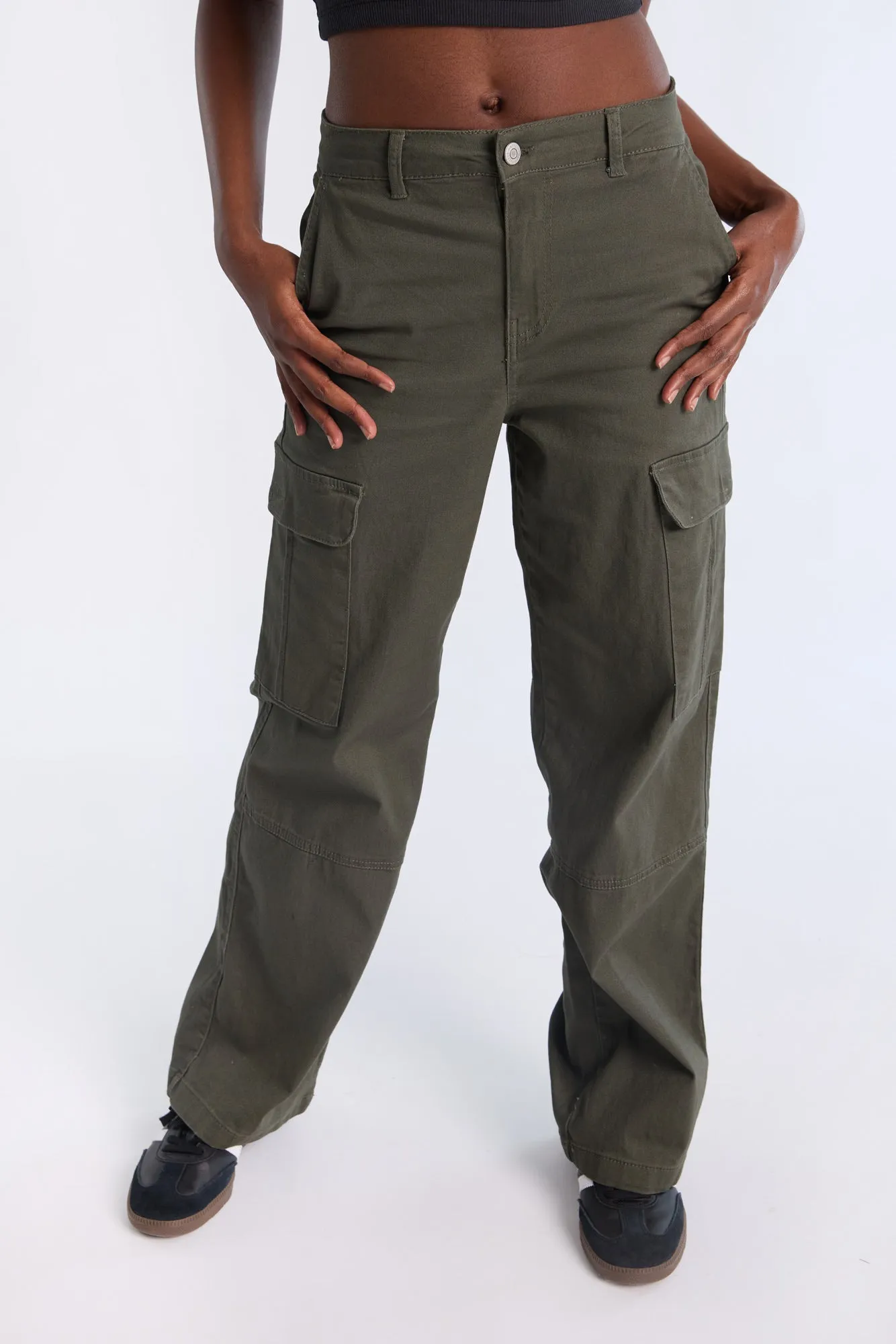 Super High Rise Wide Leg Cargo Twill Pants