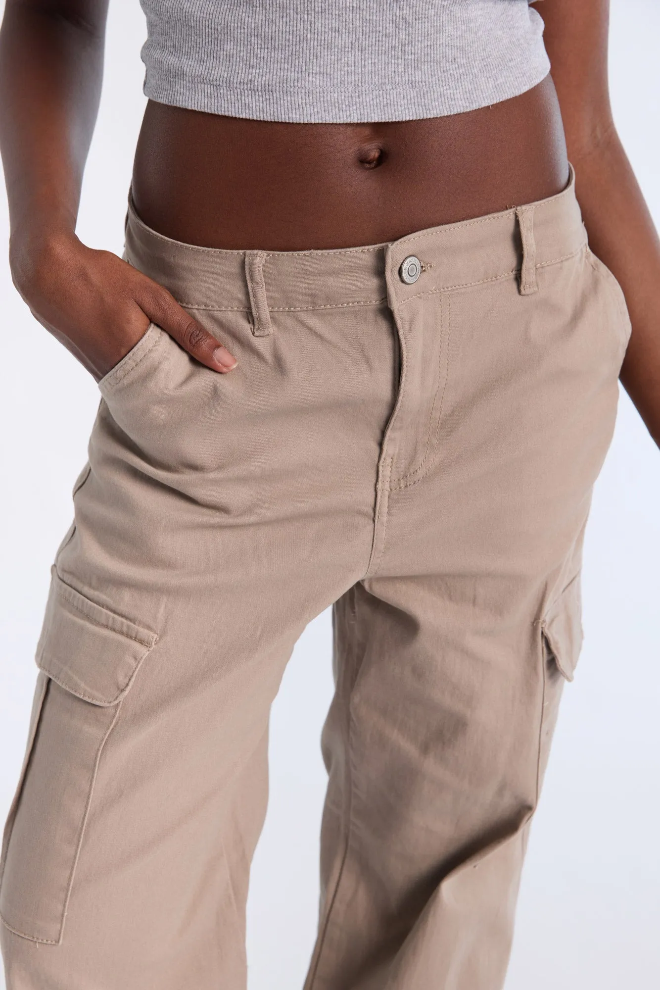 Super High Rise Wide Leg Cargo Twill Pants
