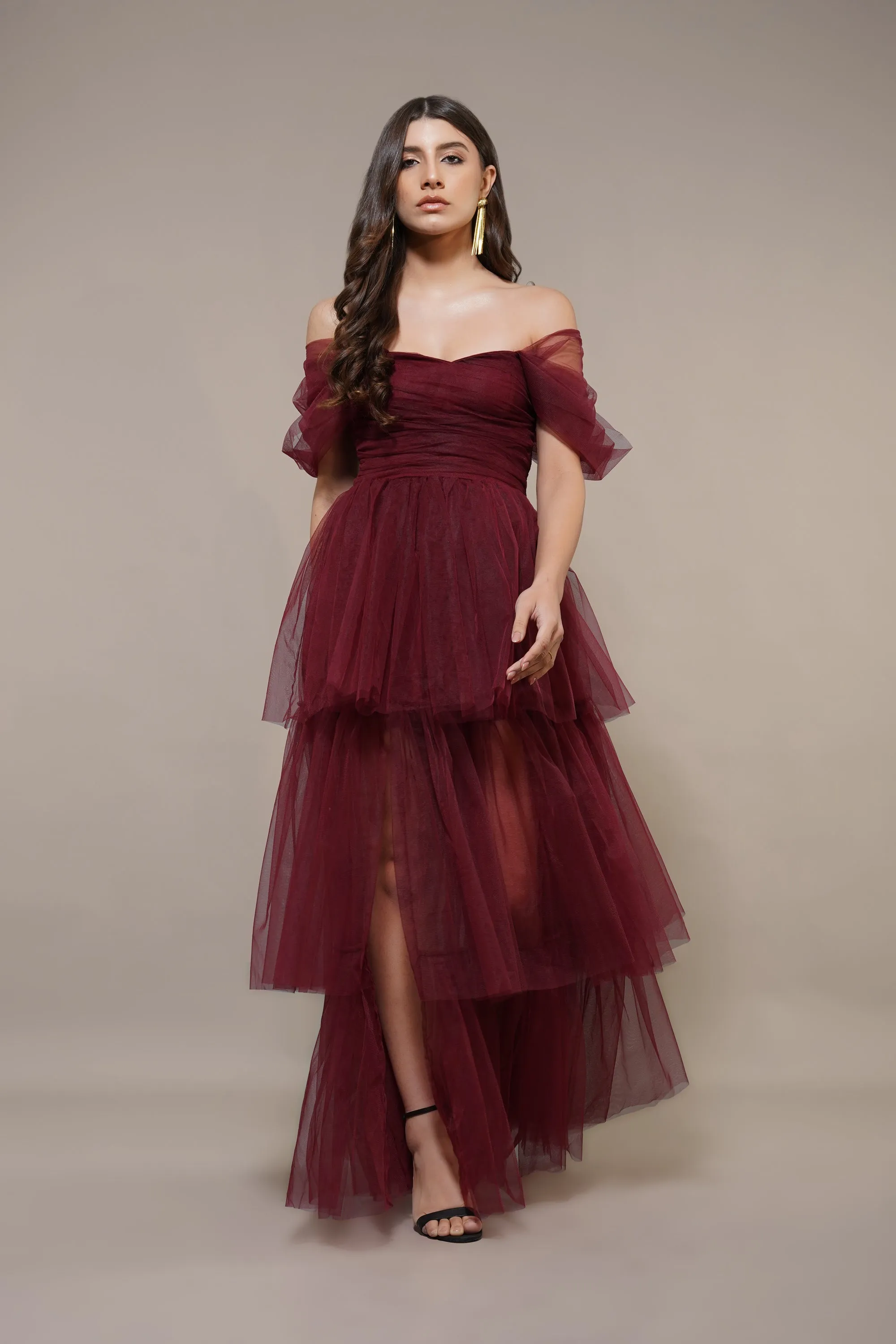 Sydney Burgundy Tulle Maxi Dress