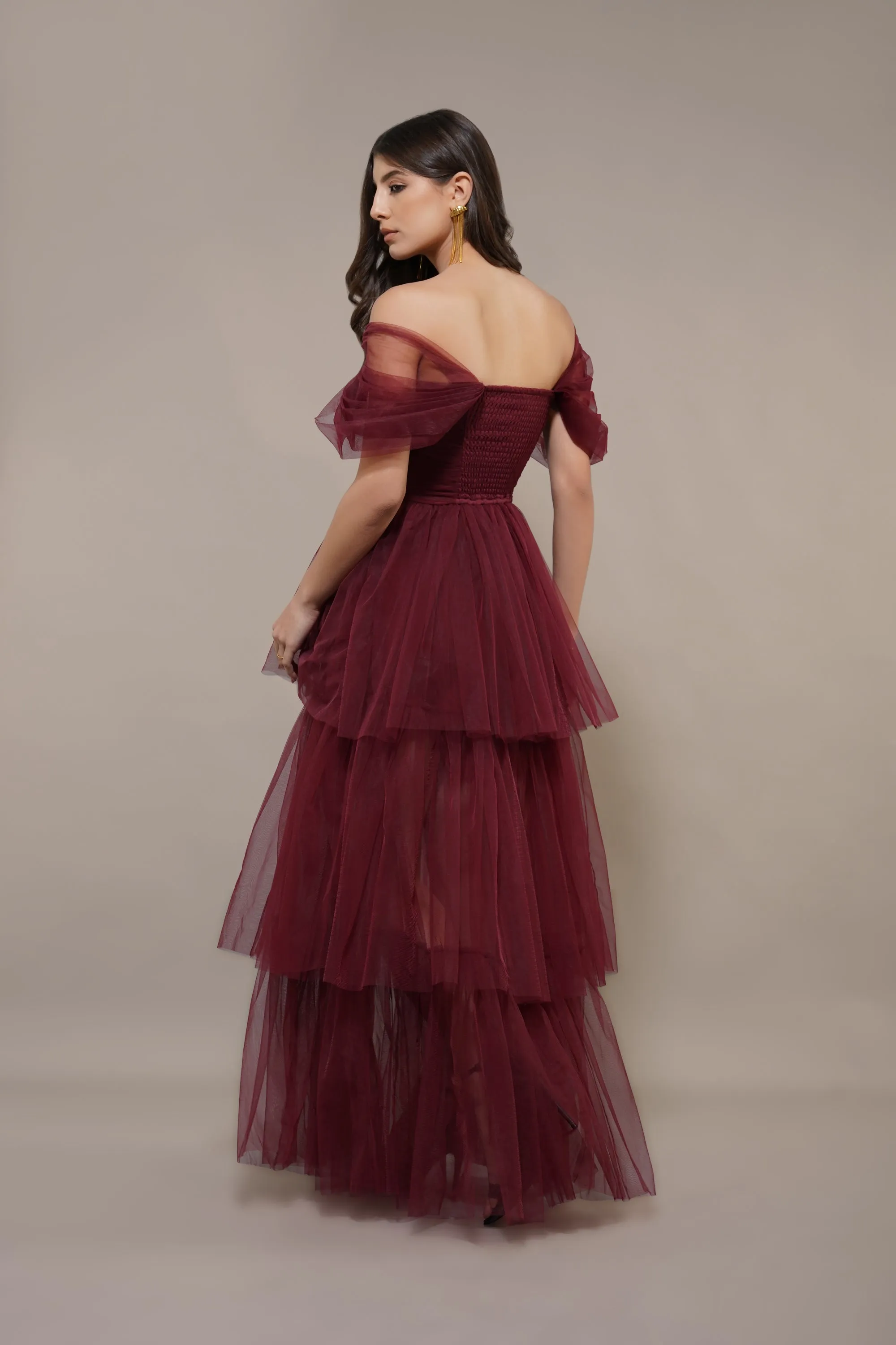 Sydney Burgundy Tulle Maxi Dress