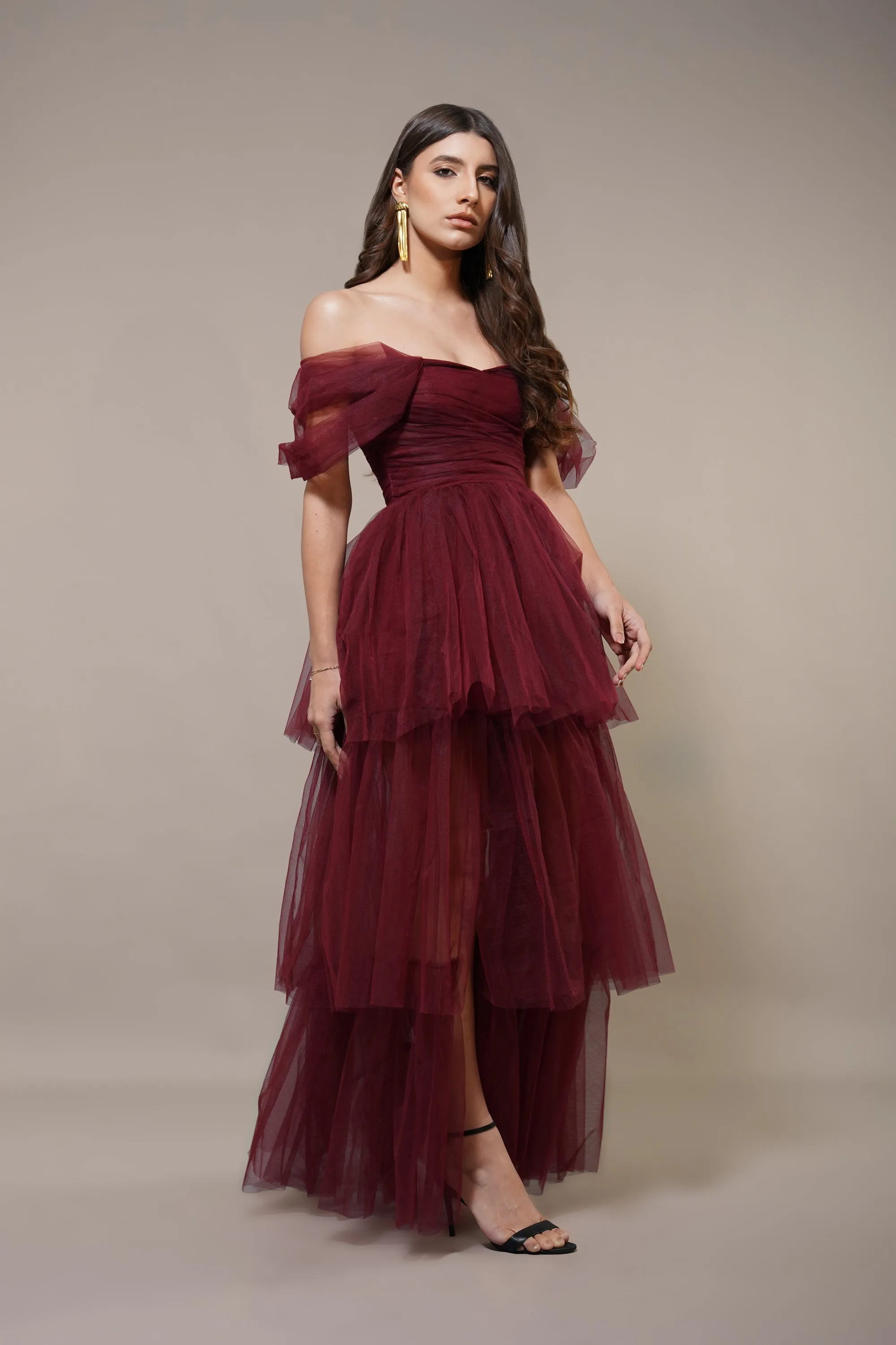 Sydney Burgundy Tulle Maxi Dress