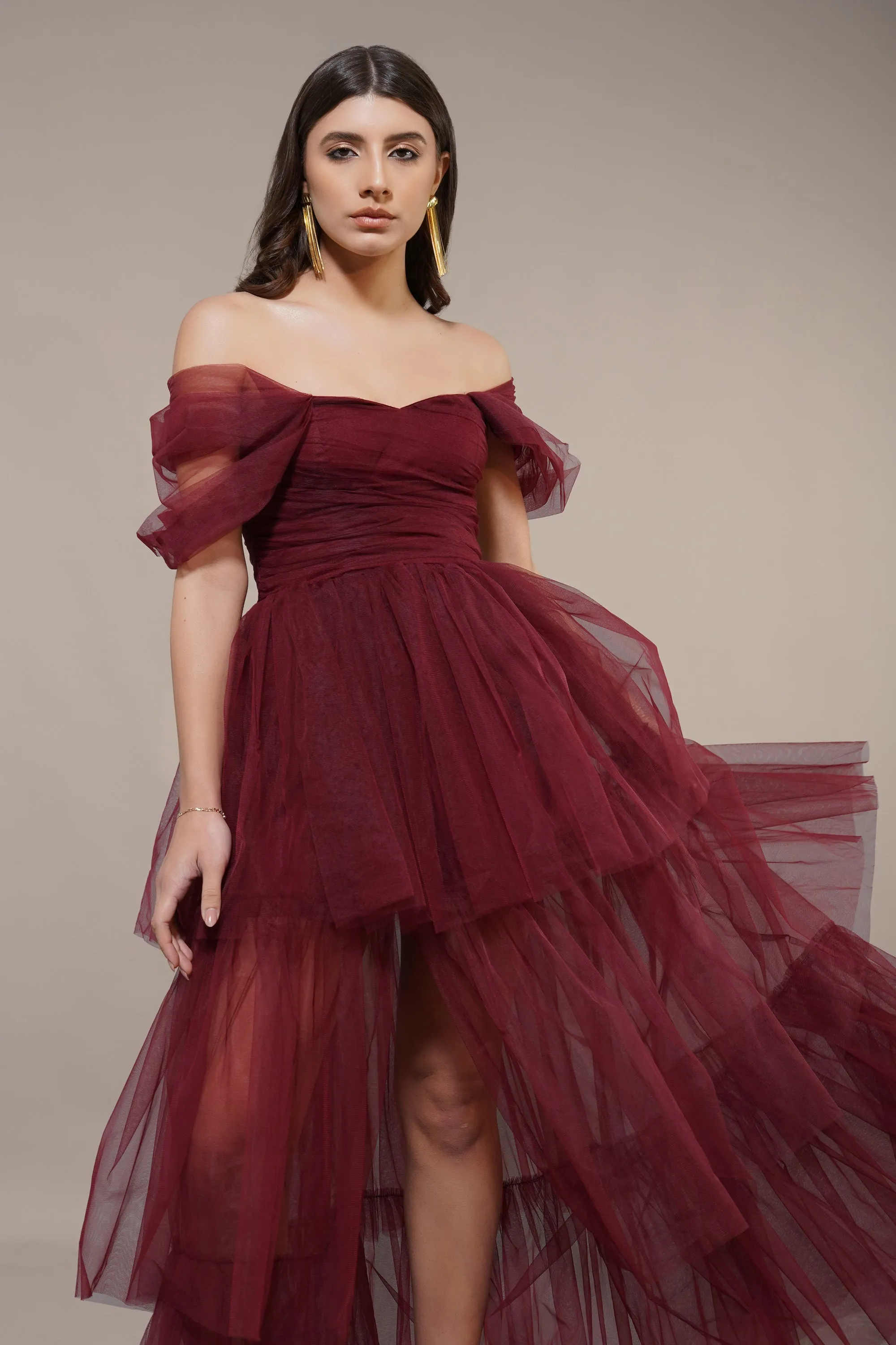 Sydney Burgundy Tulle Maxi Dress