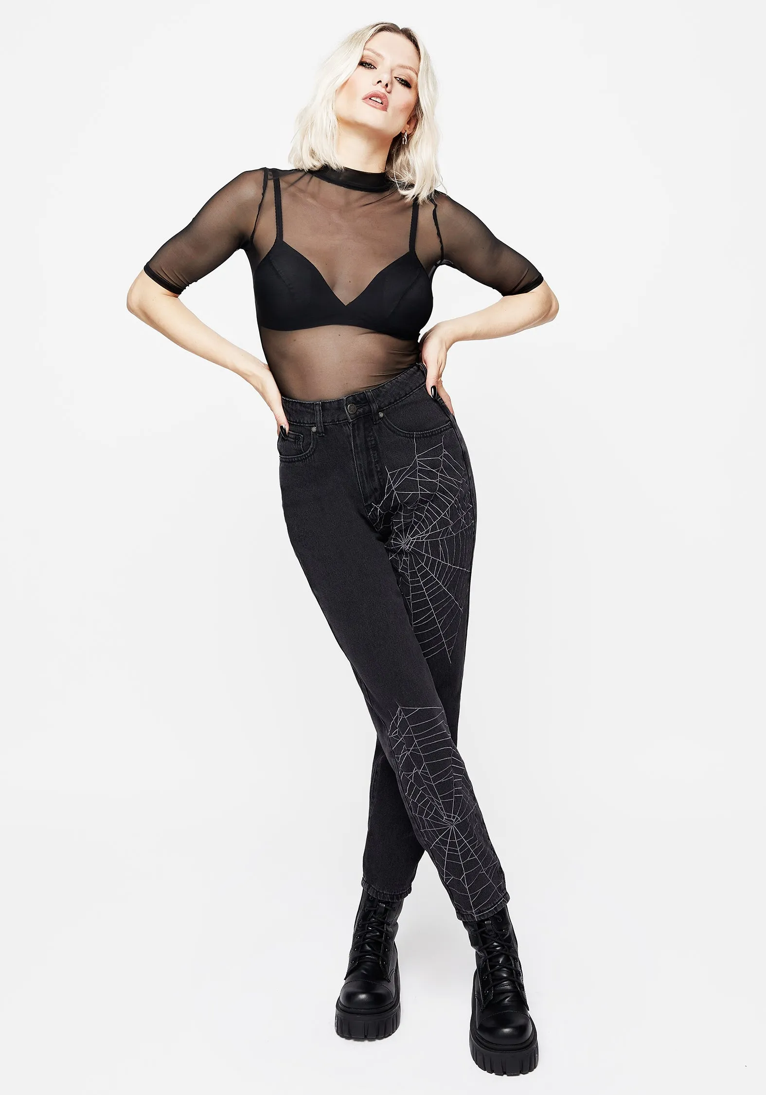 Tarantism Embroidered Mom Jeans