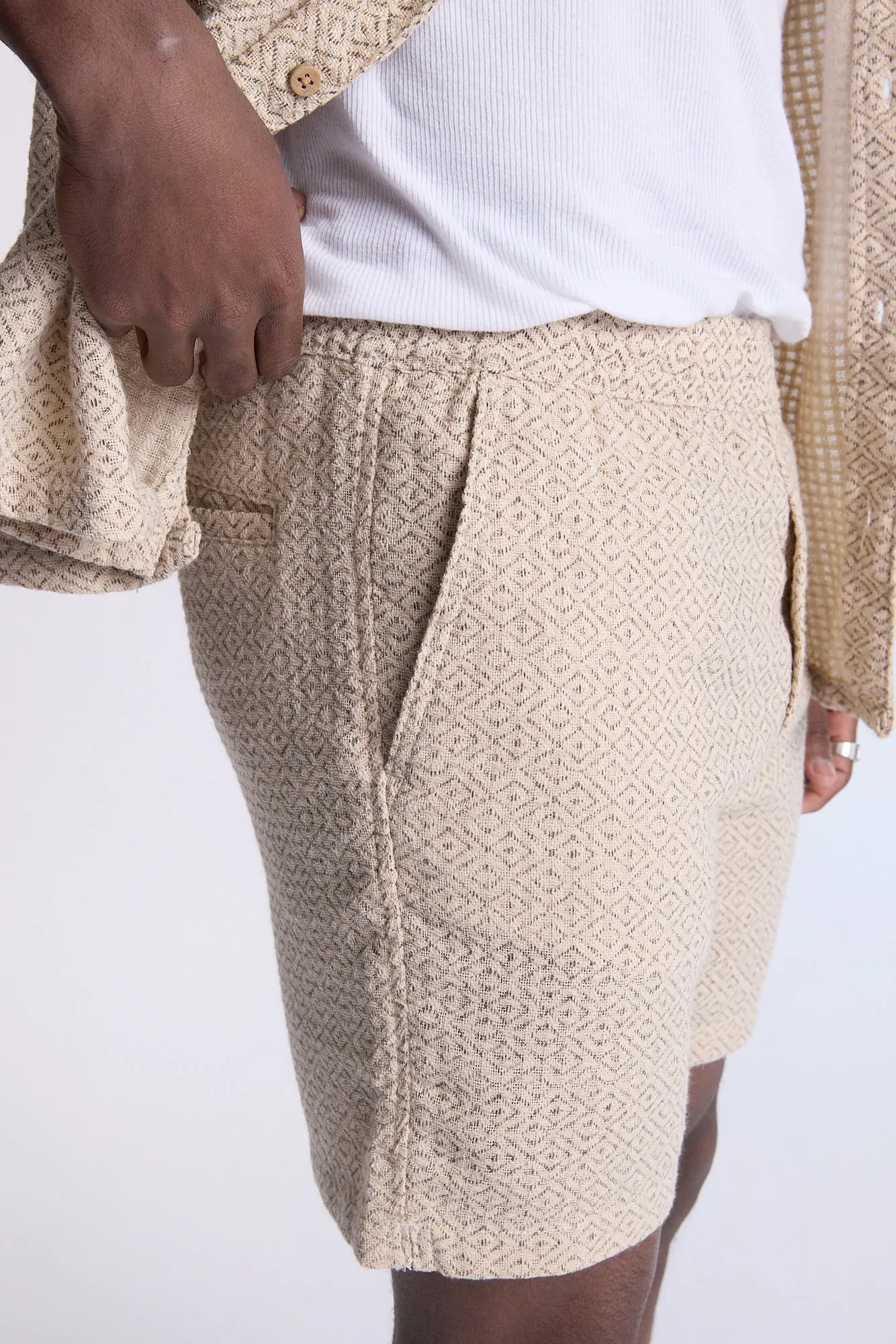 Textured Geometric Knit Pattern Shorts