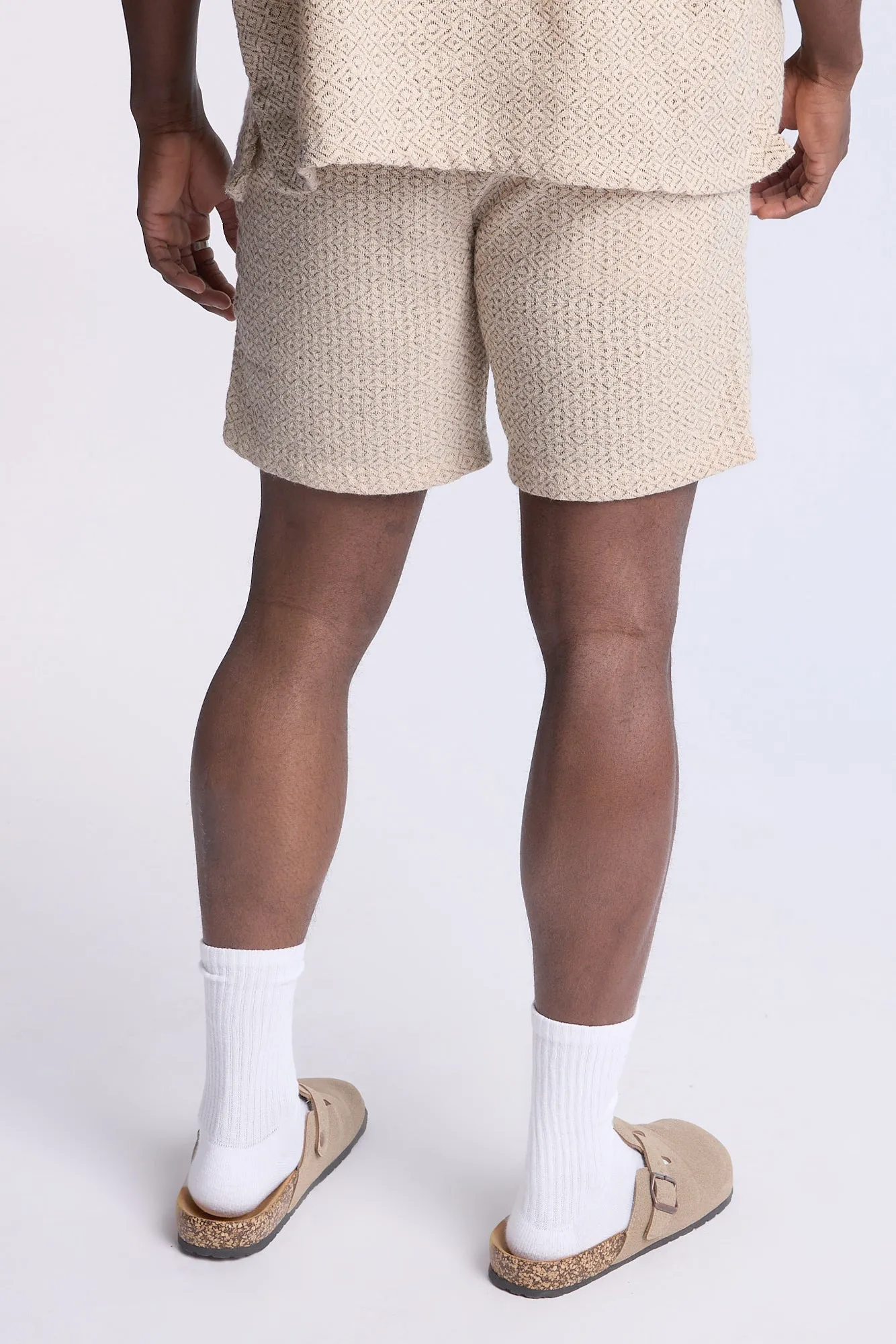 Textured Geometric Knit Pattern Shorts