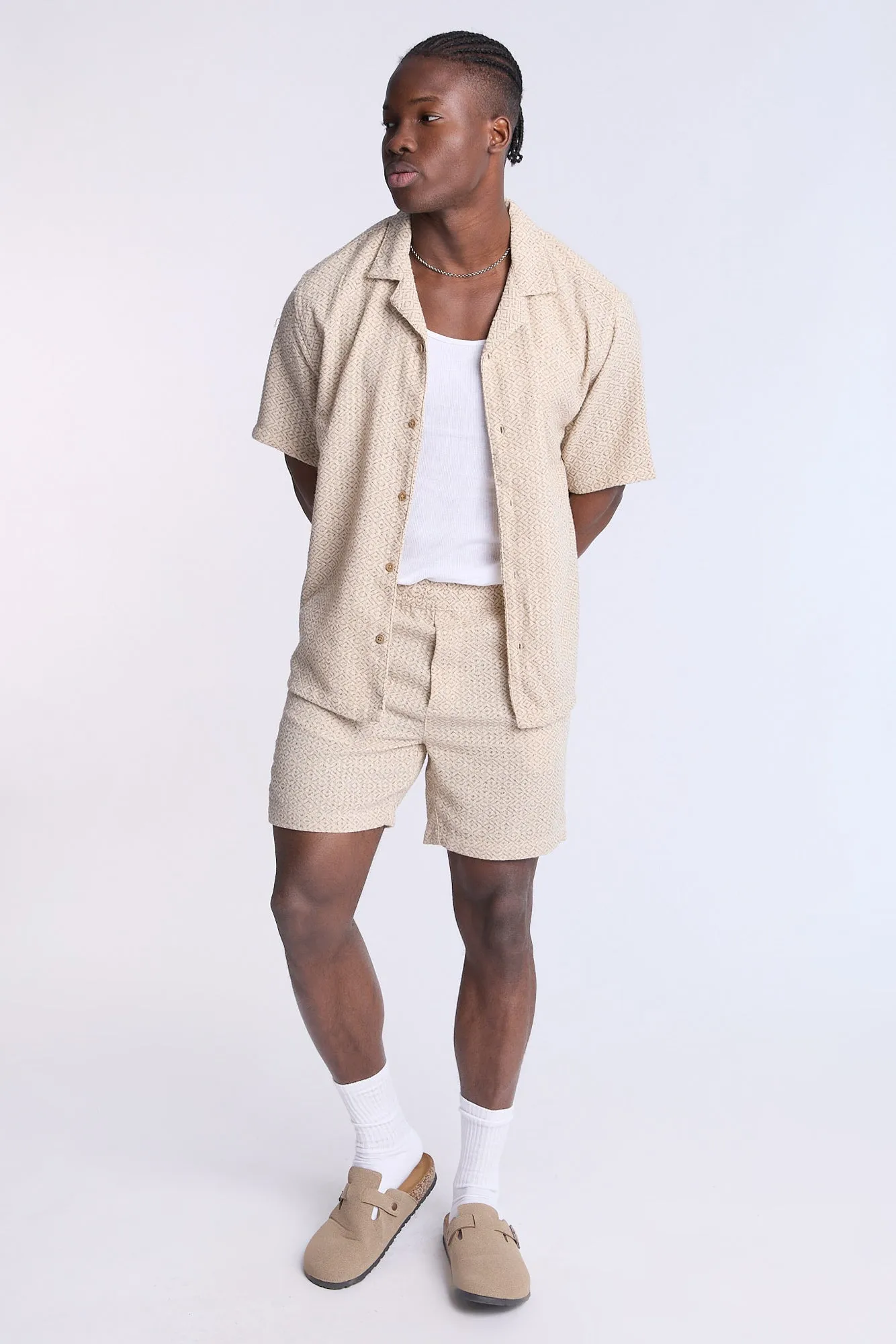 Textured Geometric Knit Pattern Shorts
