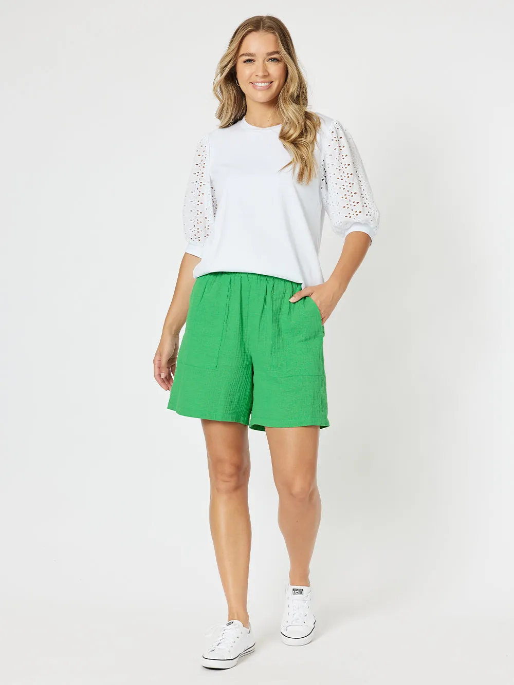 Threadz Kyla Lace Sleeve T-Shirt White