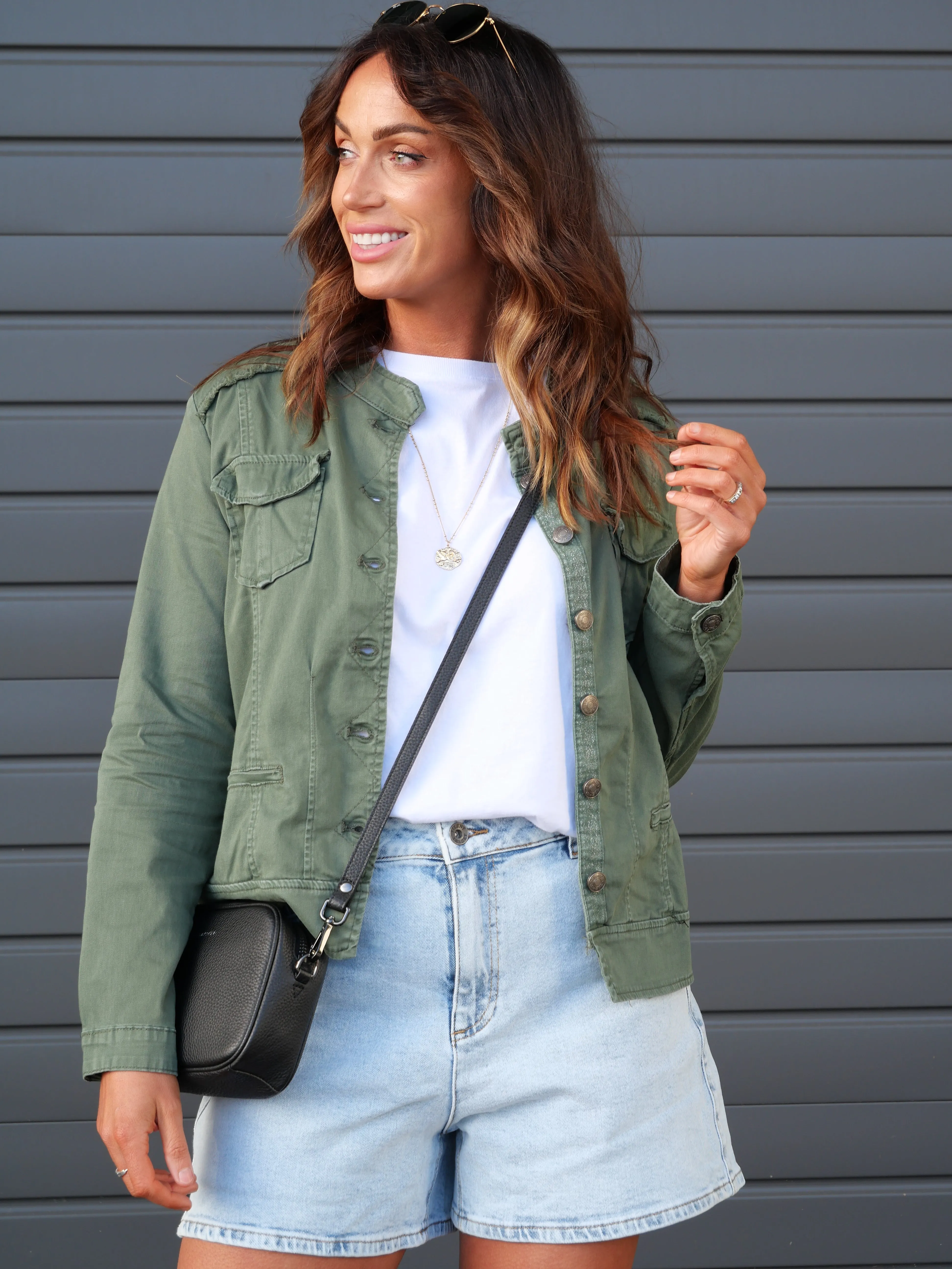 Threadz Military Denim Jacket Khaki
