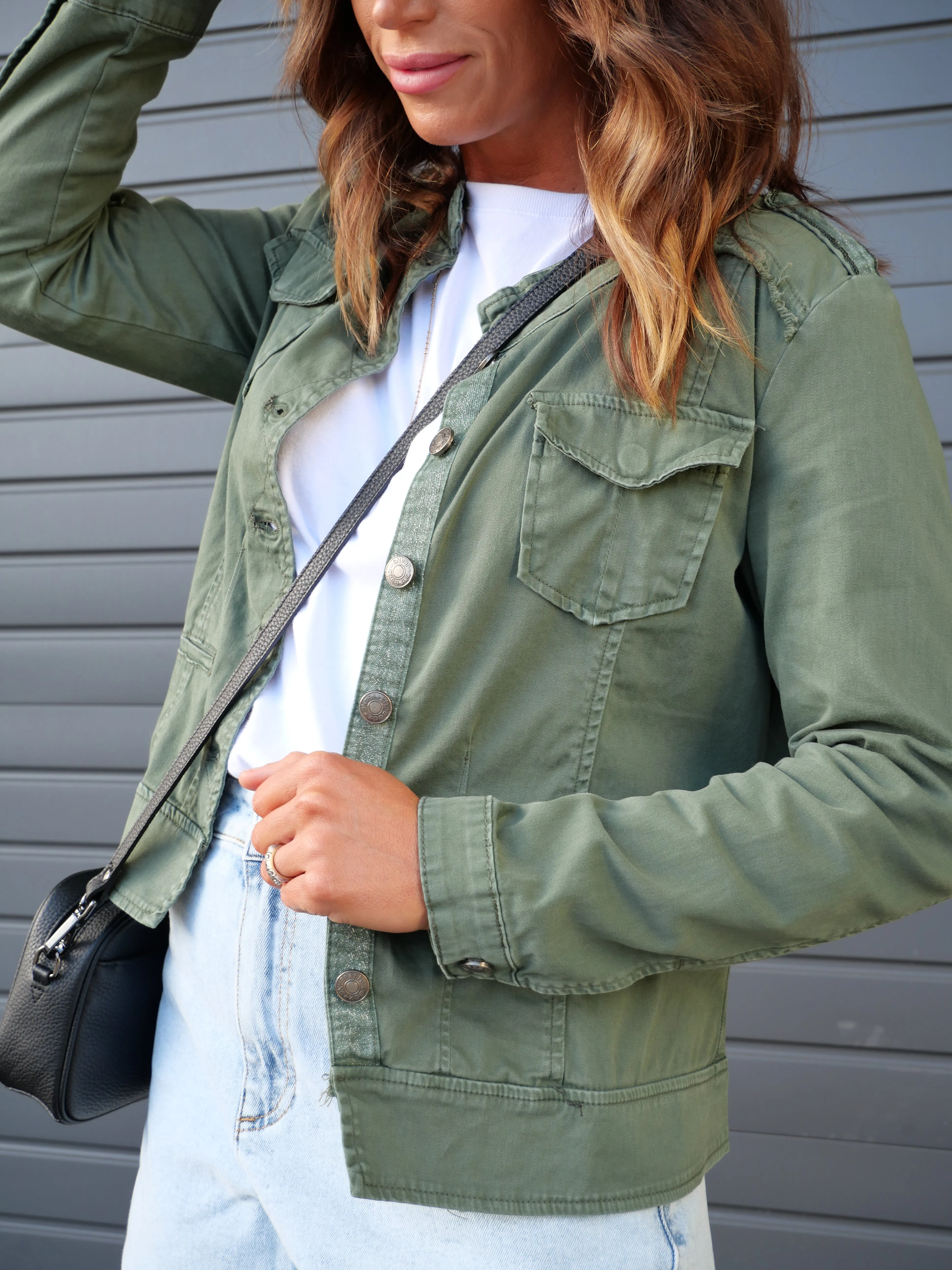 Threadz Military Denim Jacket Khaki