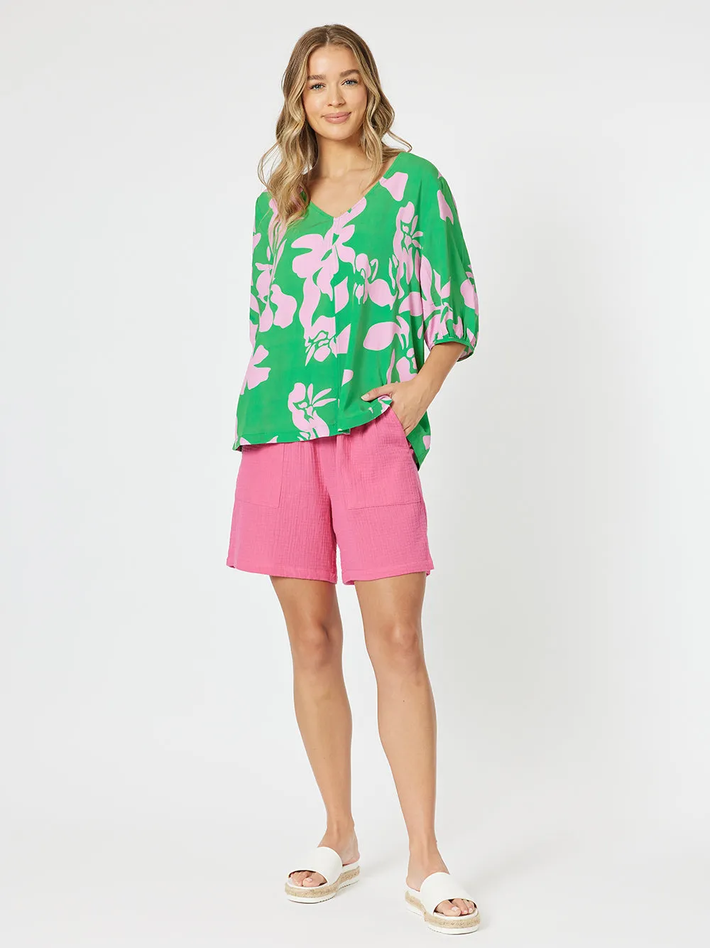 Threadz Spring V Neck Tunic Emerald