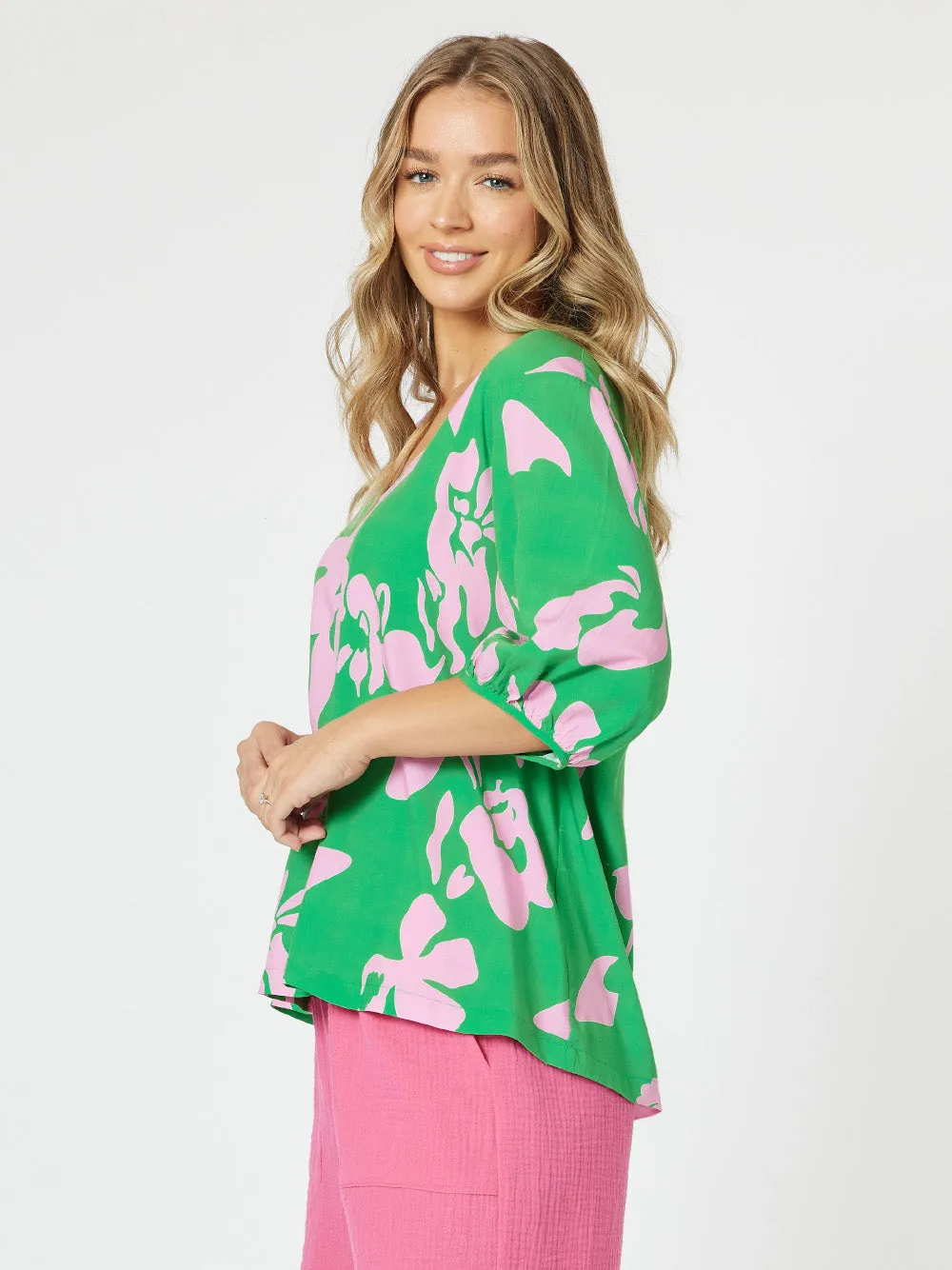 Threadz Spring V Neck Tunic Emerald