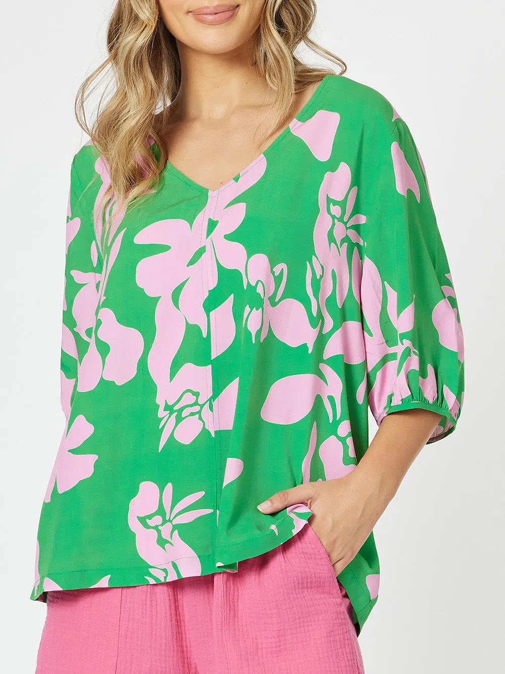 Threadz Spring V Neck Tunic Emerald