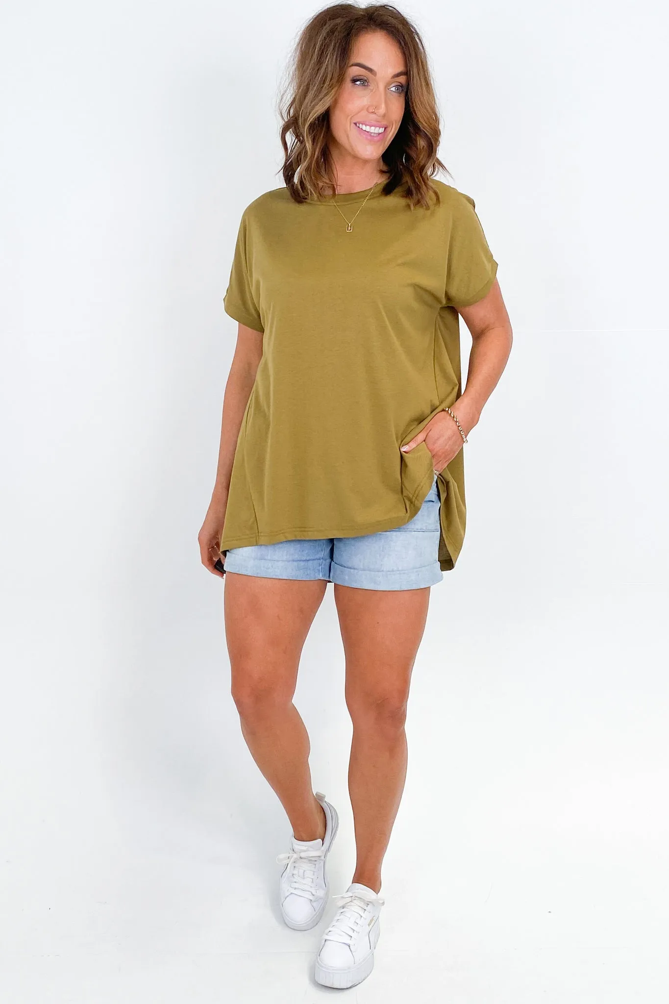 Tirelli Longline Crewneck Tee Olive Green