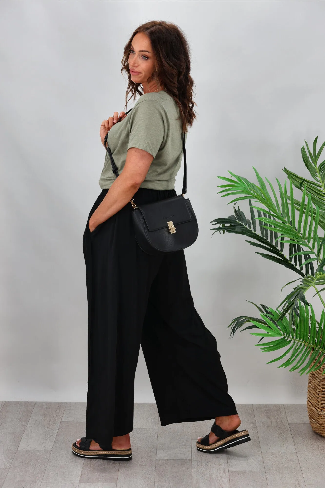 Tirelli Side Panel Palazzo Pant Black