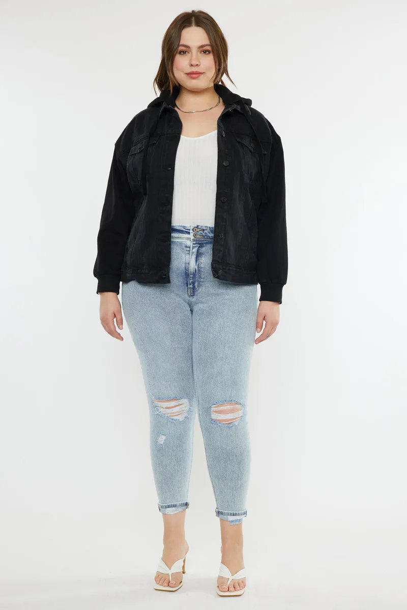 Tori Hooded Boyfriend Denim Jacket (Plus Size)