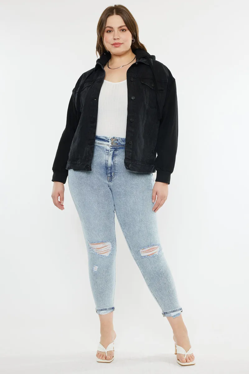 Tori Hooded Boyfriend Denim Jacket (Plus Size)