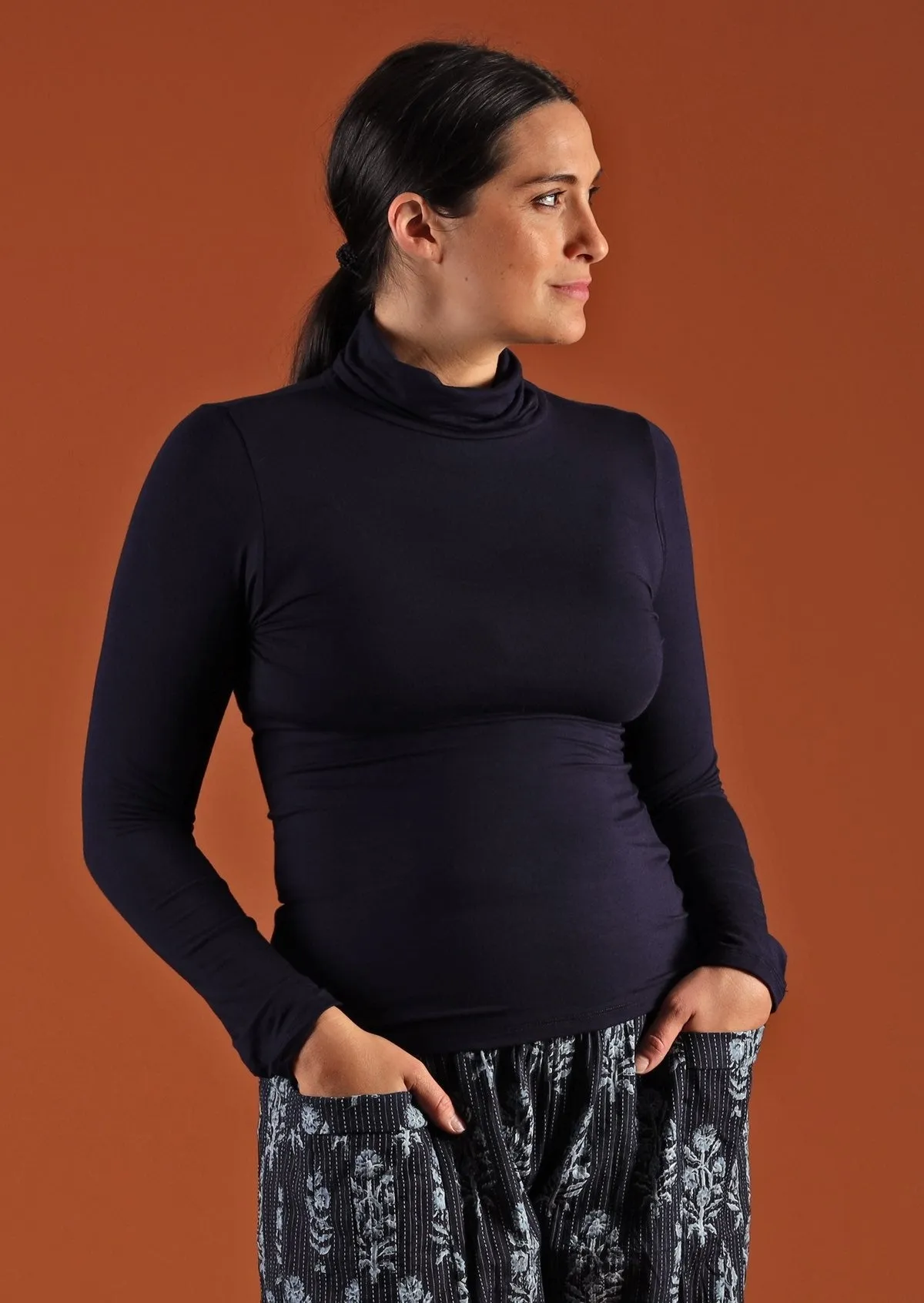 Turtleneck Top Navy Blue
