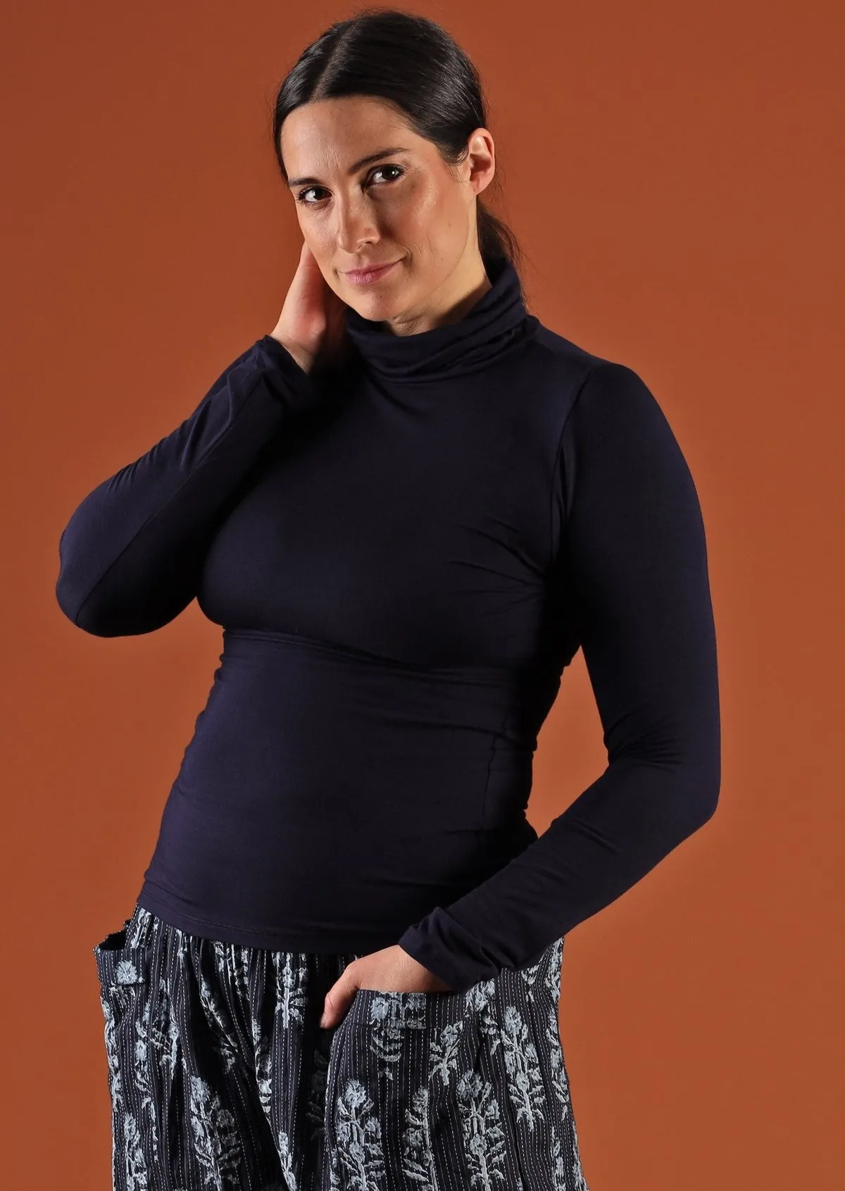 Turtleneck Top Navy Blue