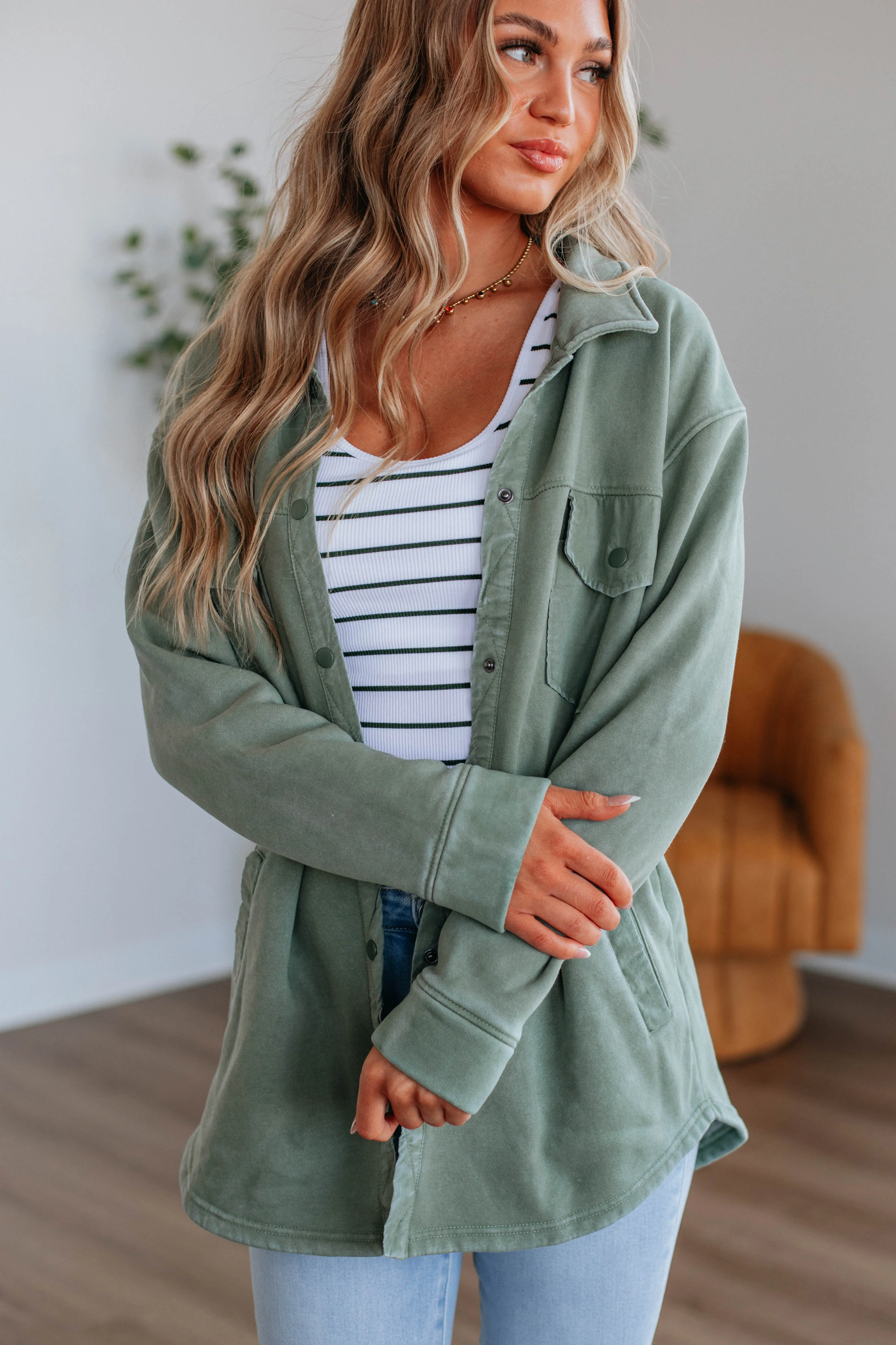 Venus Snap Shacket - Fern