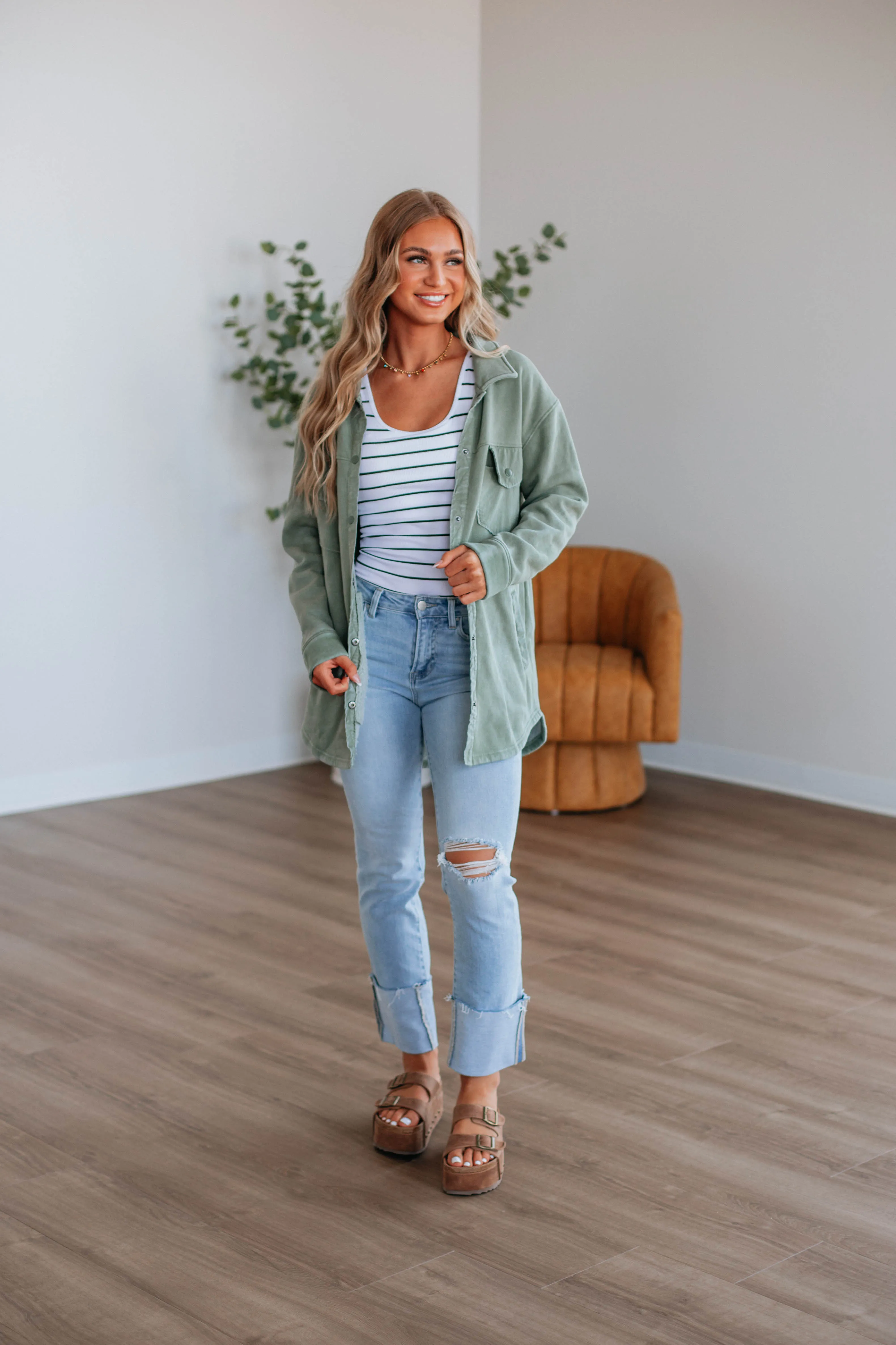 Venus Snap Shacket - Fern