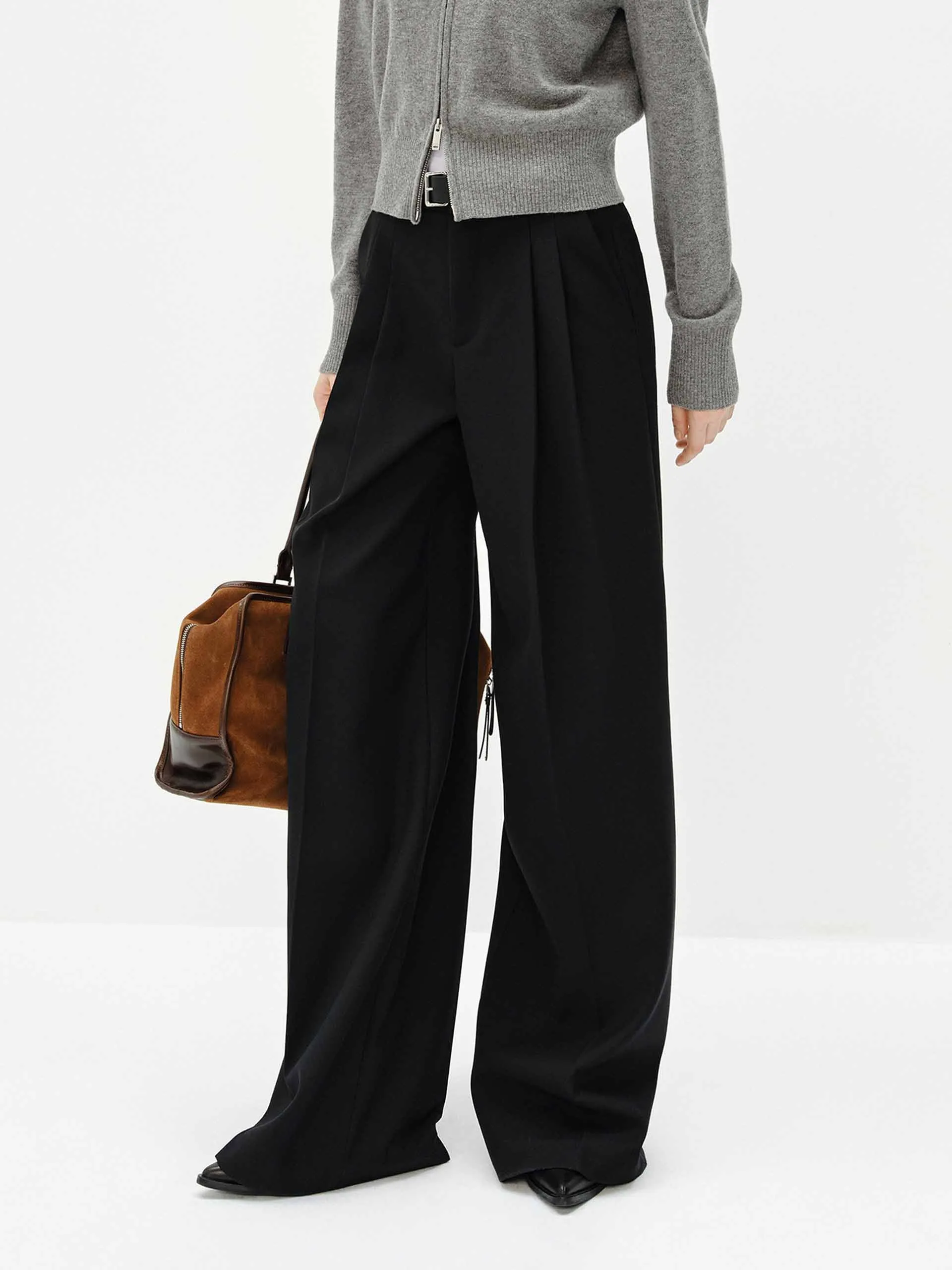 Wool Blend Belted Pants