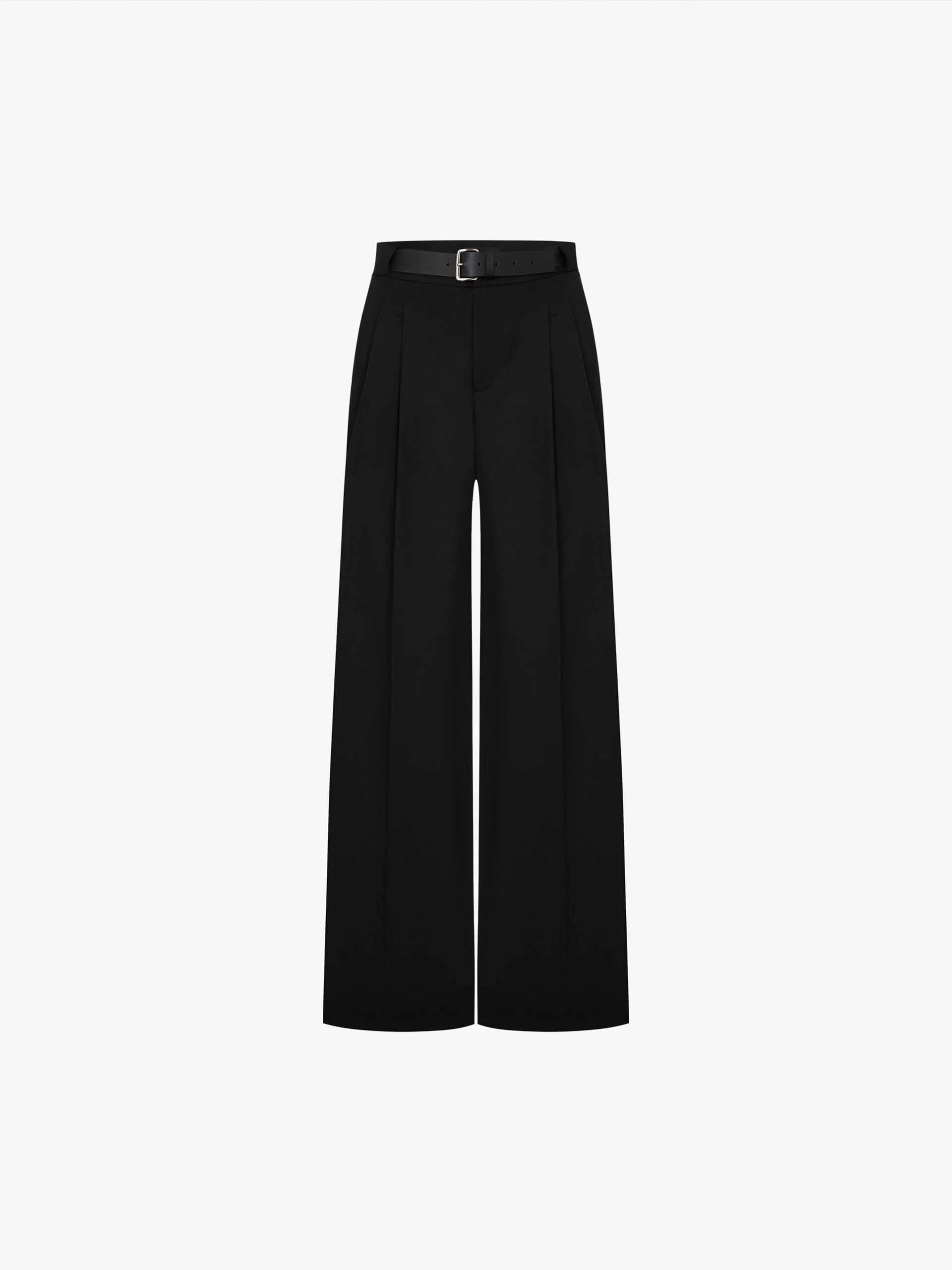 Wool Blend Belted Pants