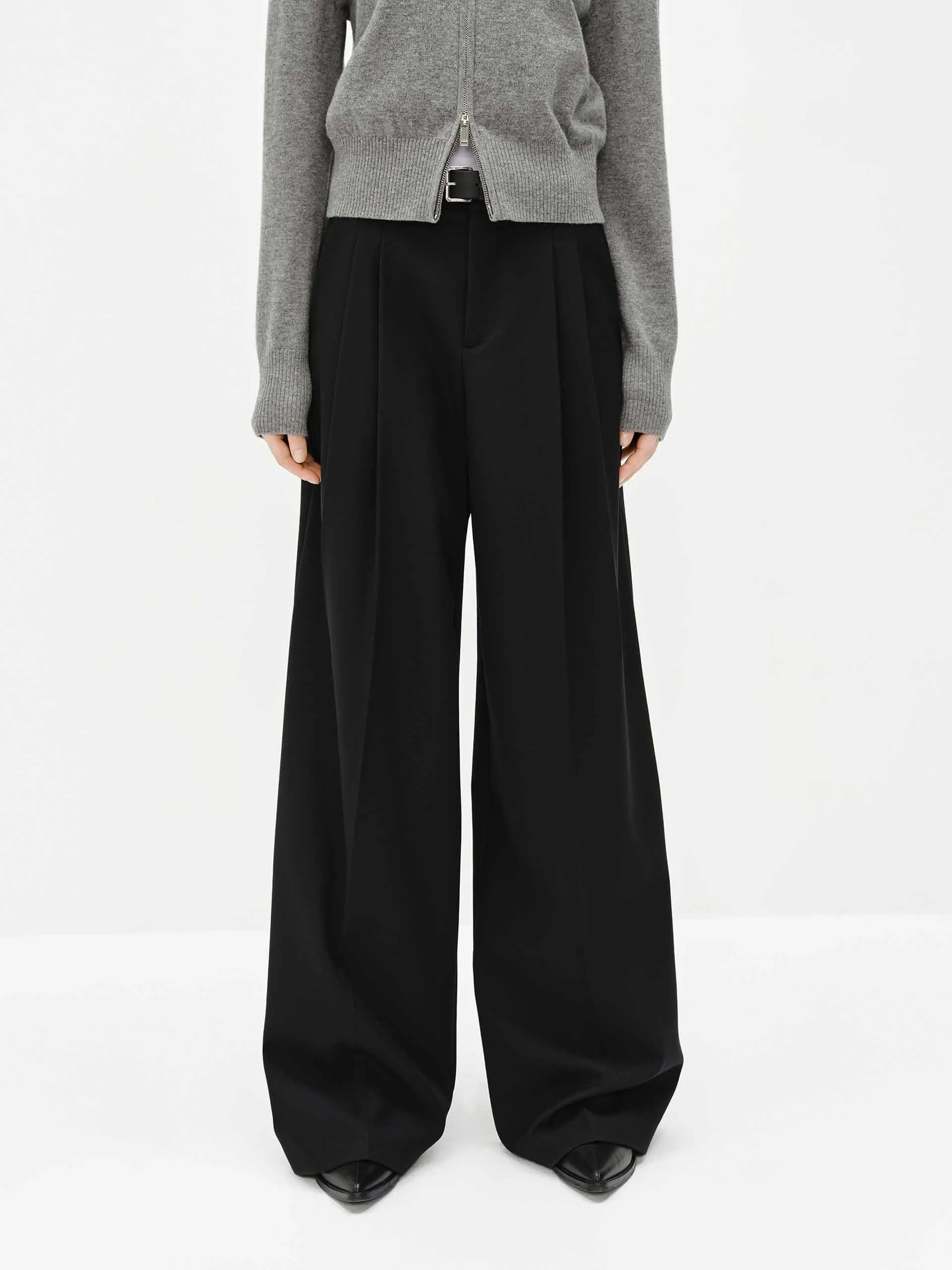 Wool Blend Belted Pants