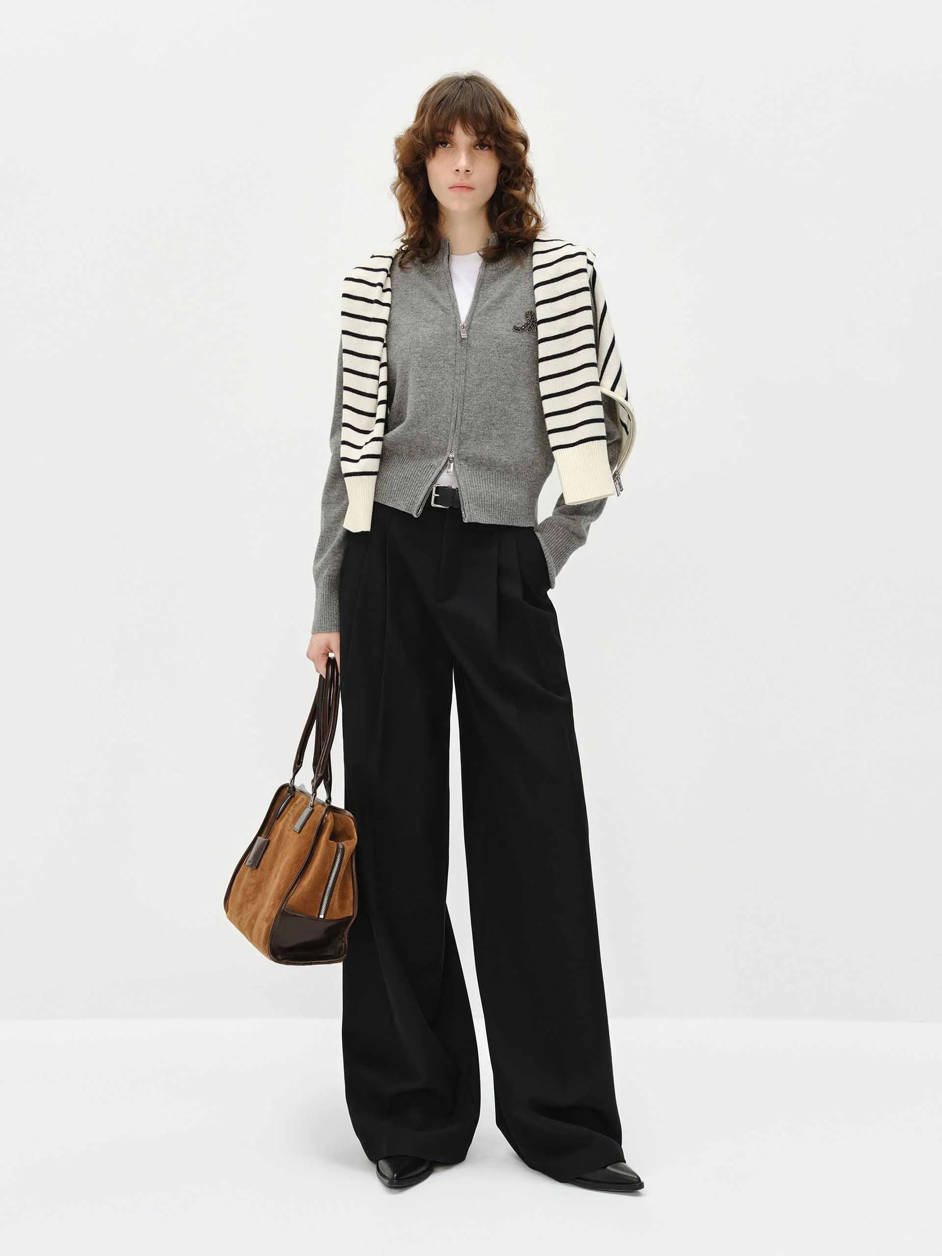 Wool Blend Belted Pants