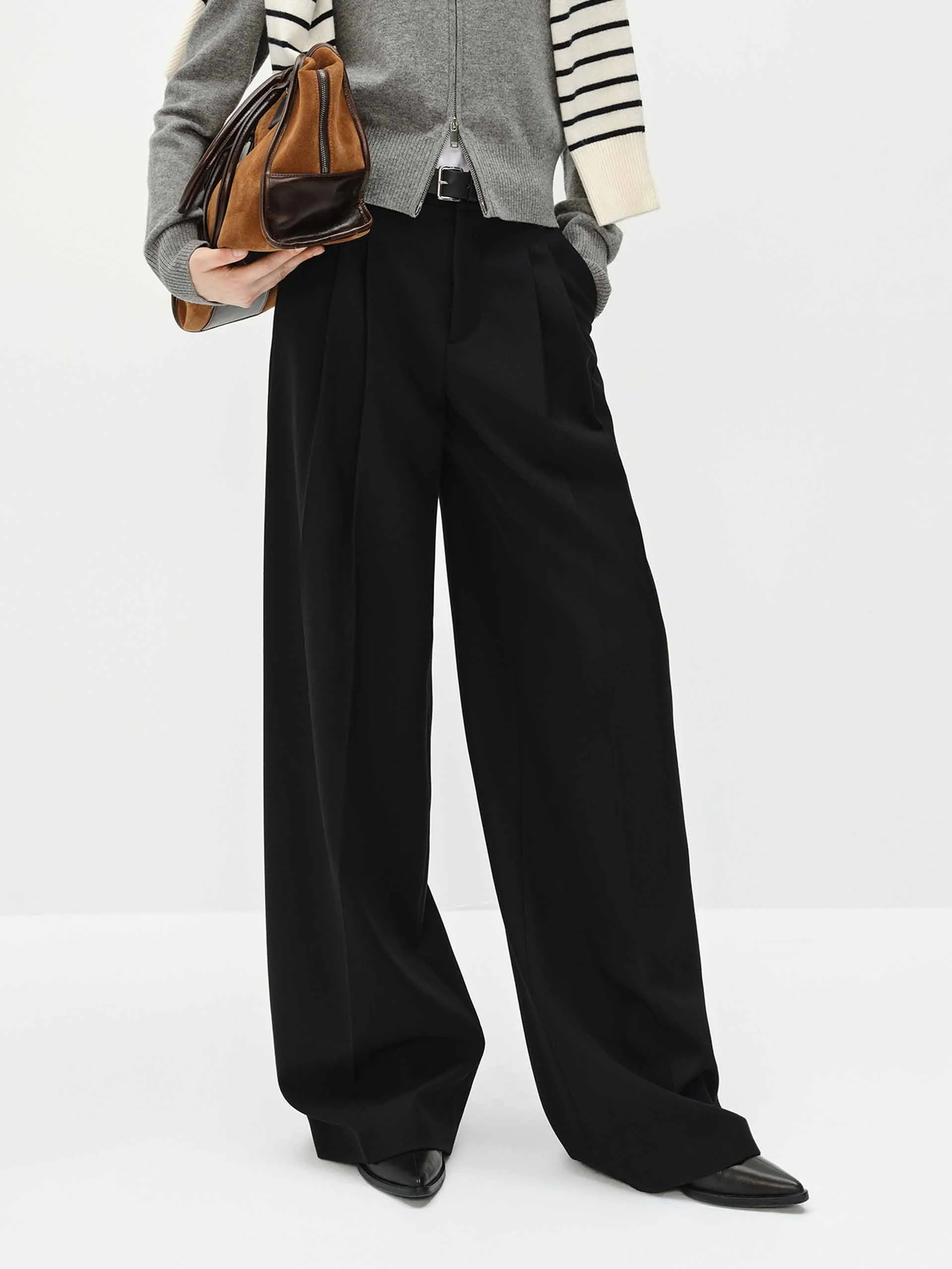 Wool Blend Belted Pants