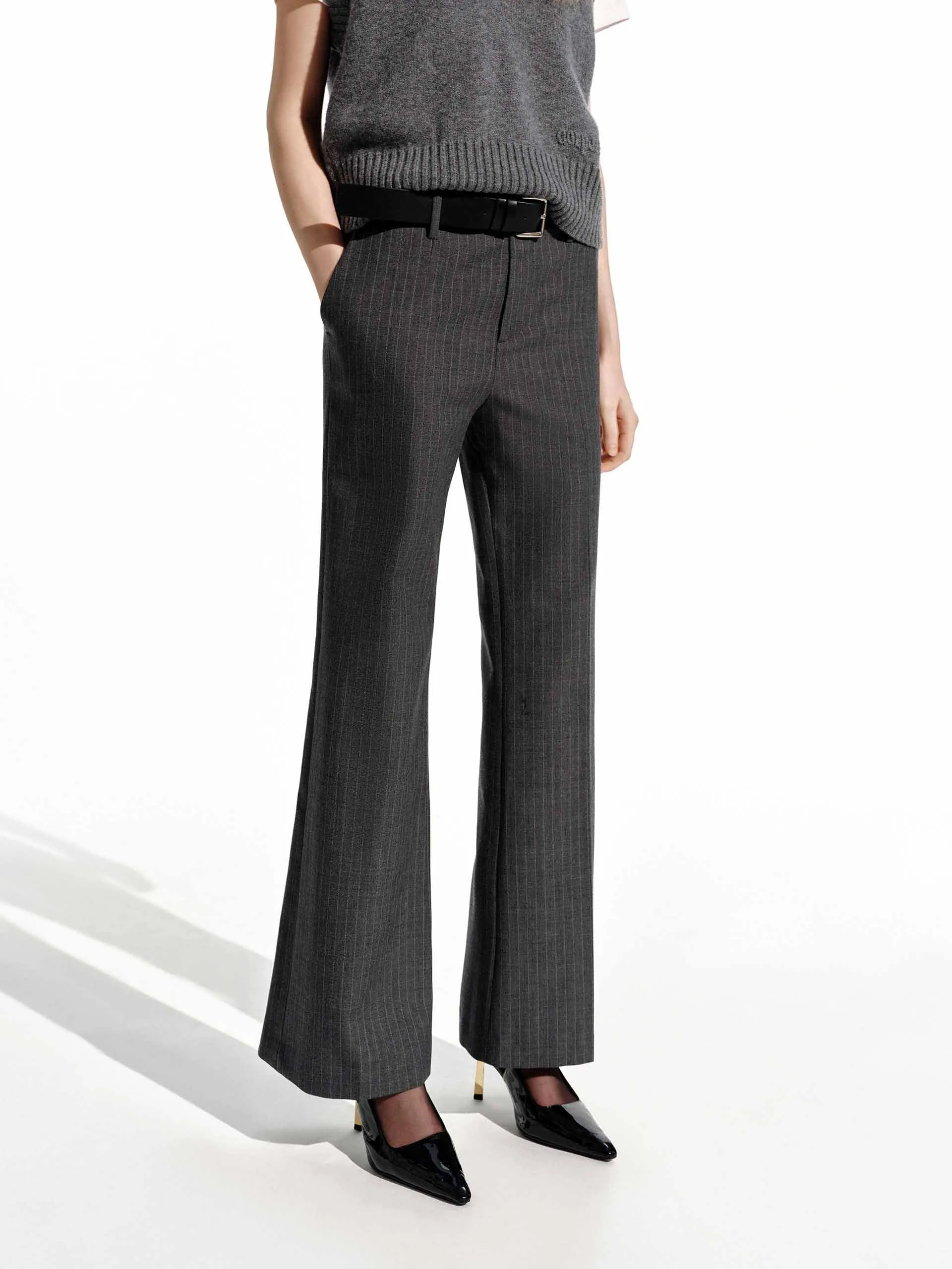 Wool Blend Pinstriped Pants