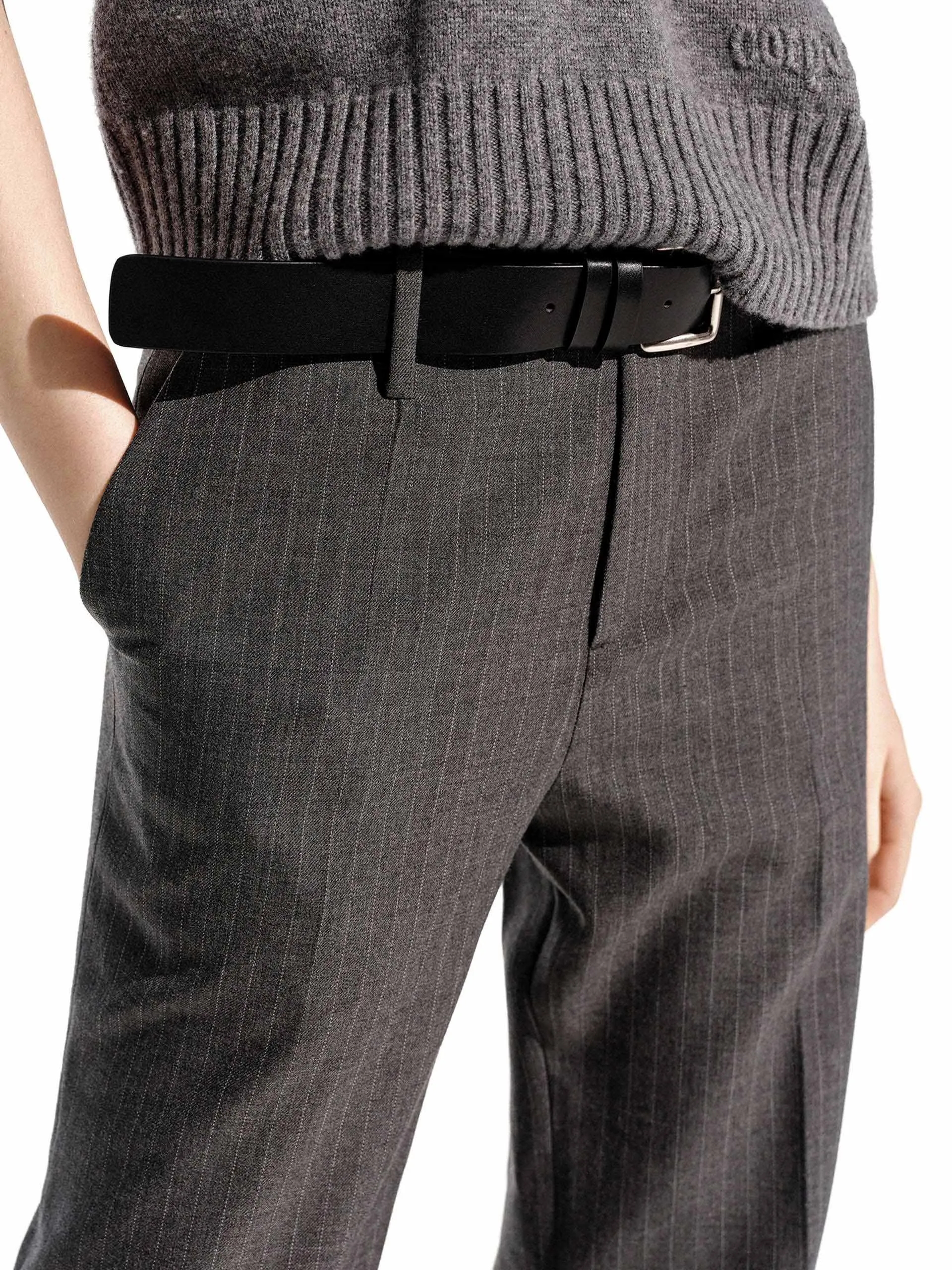 Wool Blend Pinstriped Pants