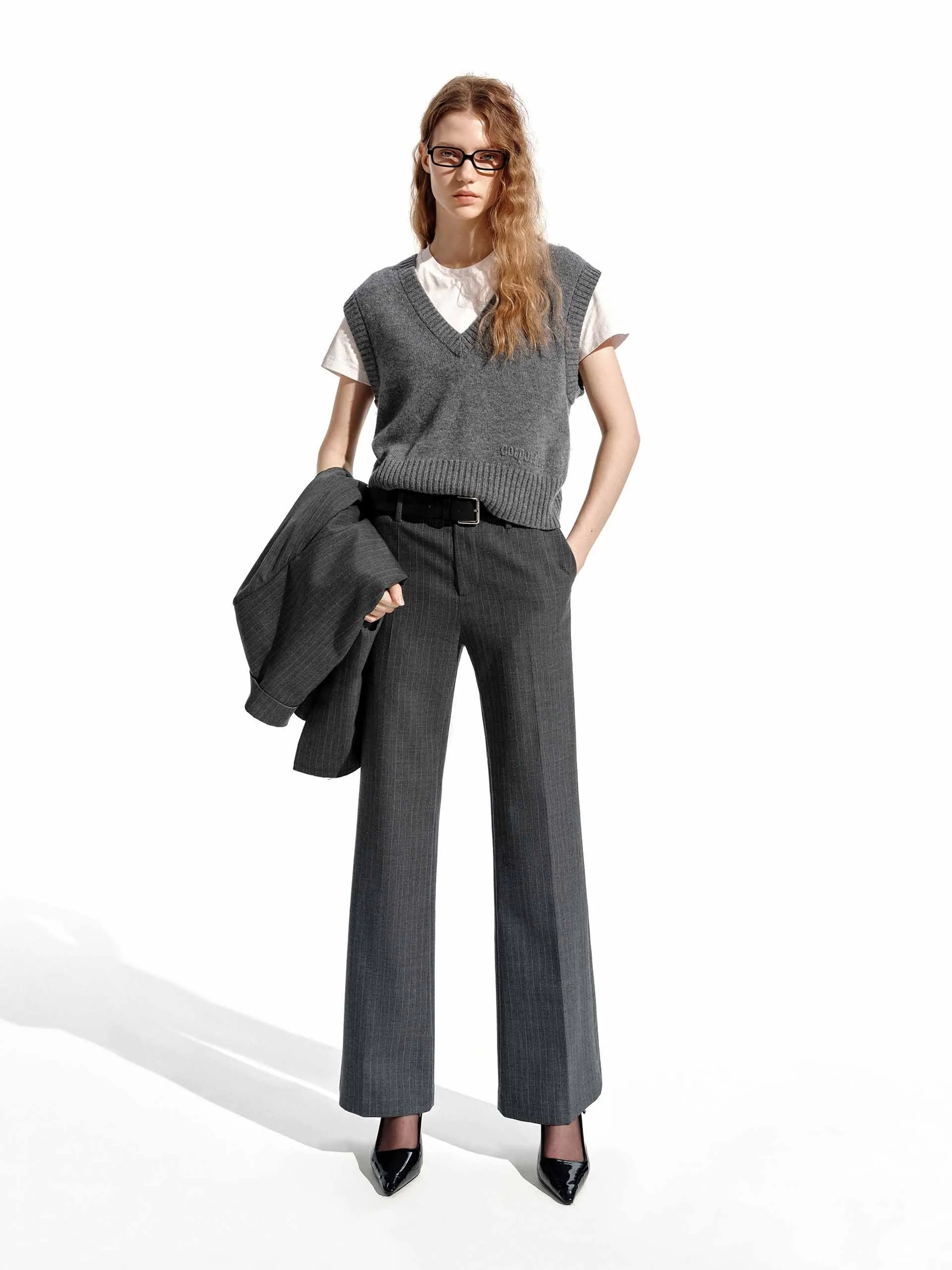 Wool Blend Pinstriped Pants