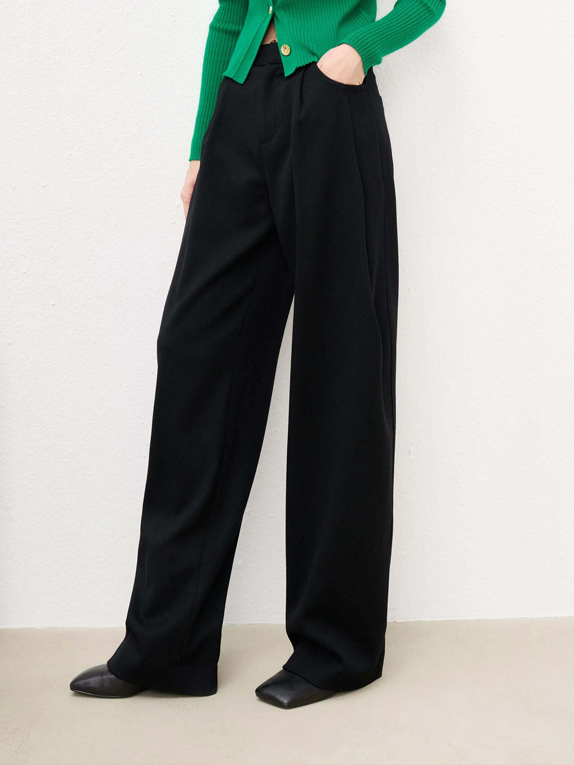 Wool Blend Wide Leg Suit Pants