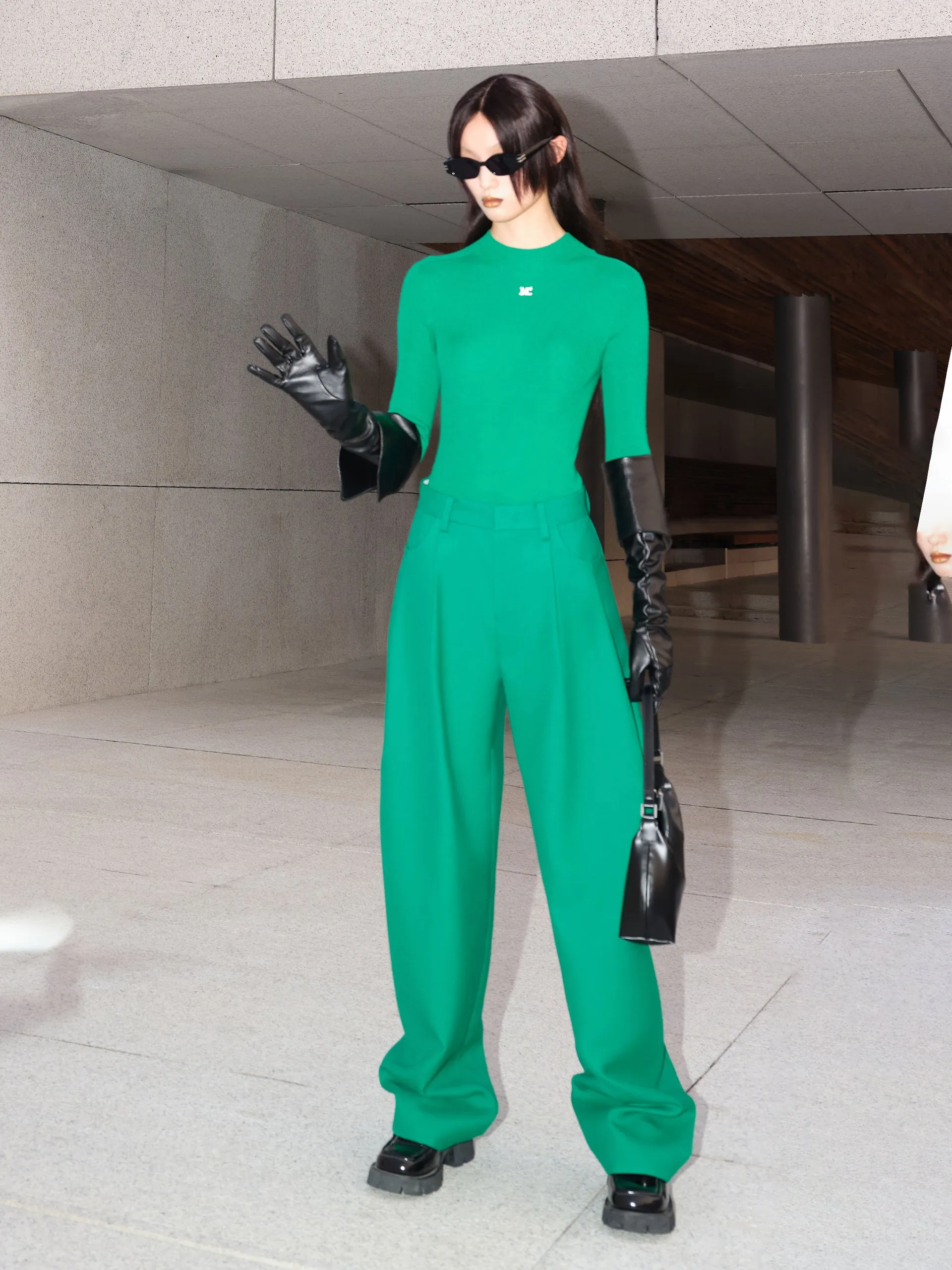 Wool Blend Wide Leg Suit Pants