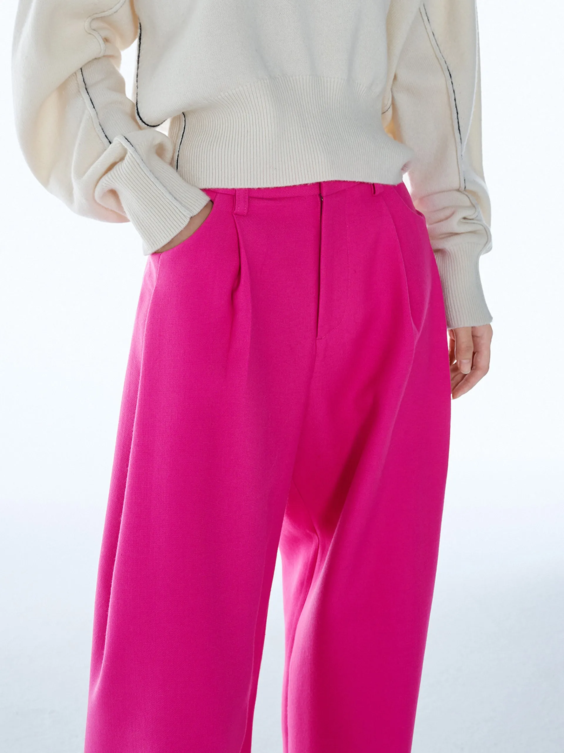 Wool Blend Wide Leg Suit Pants