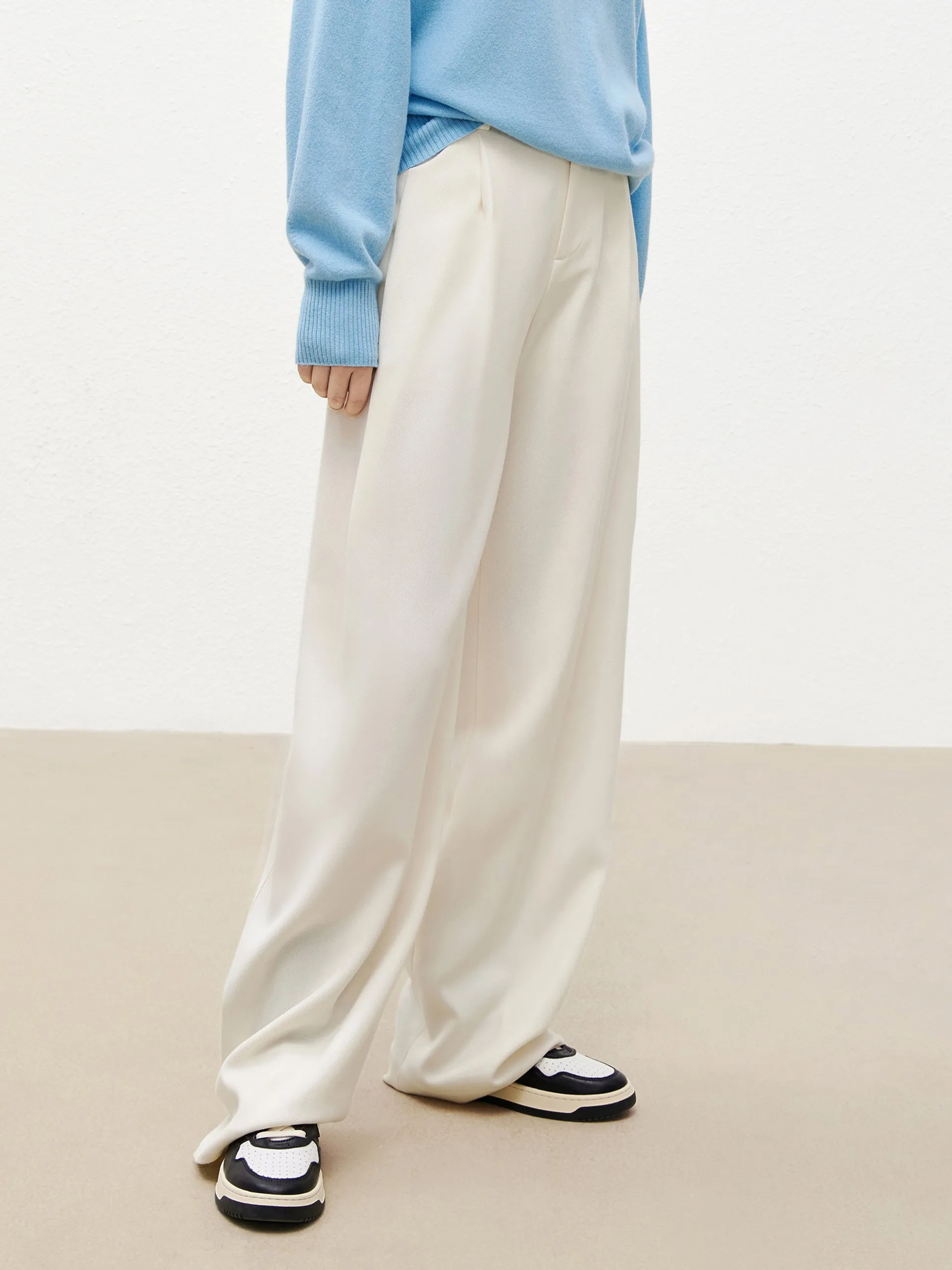 Wool Blend Wide Leg Suit Pants