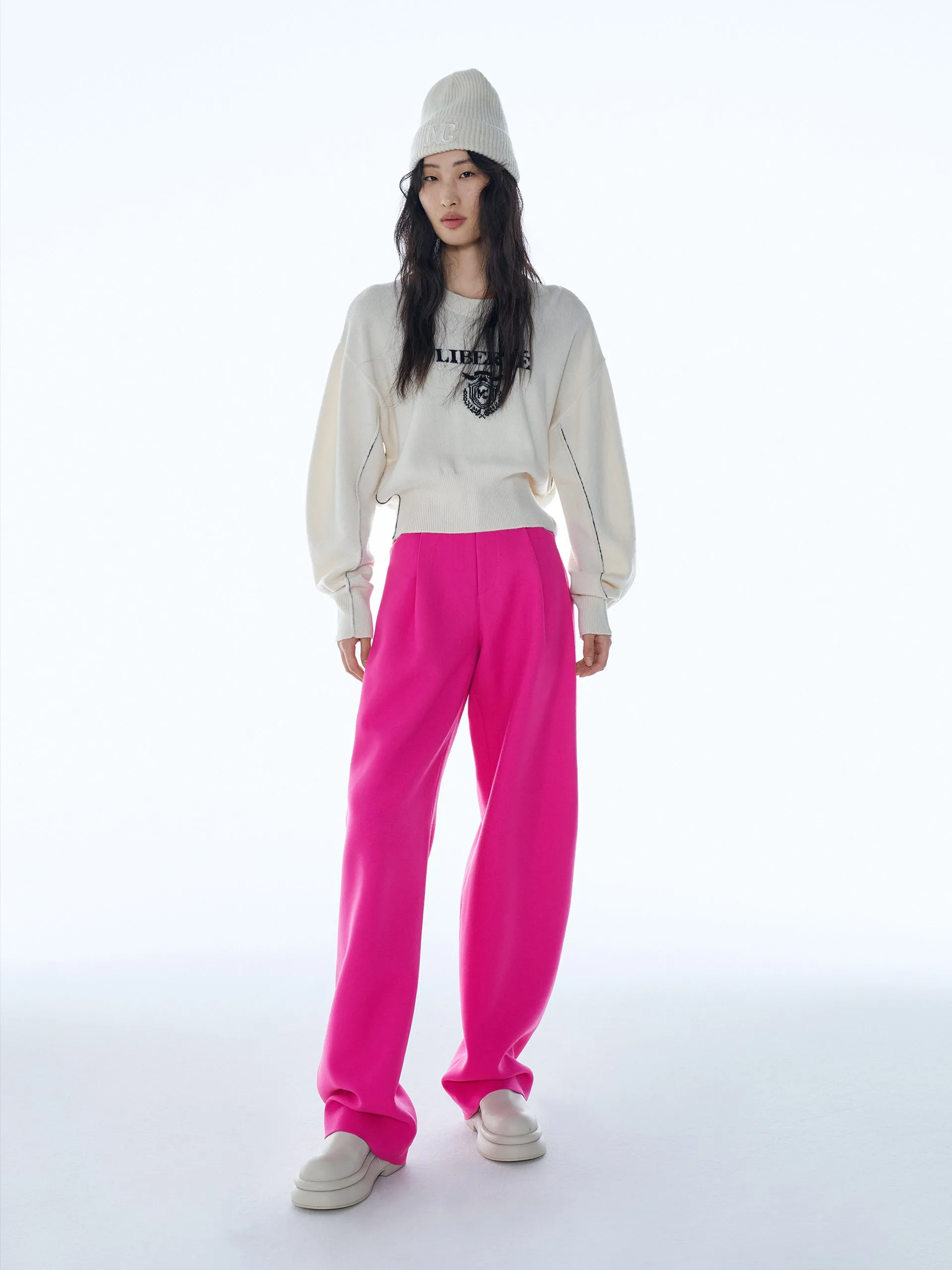 Wool Blend Wide Leg Suit Pants