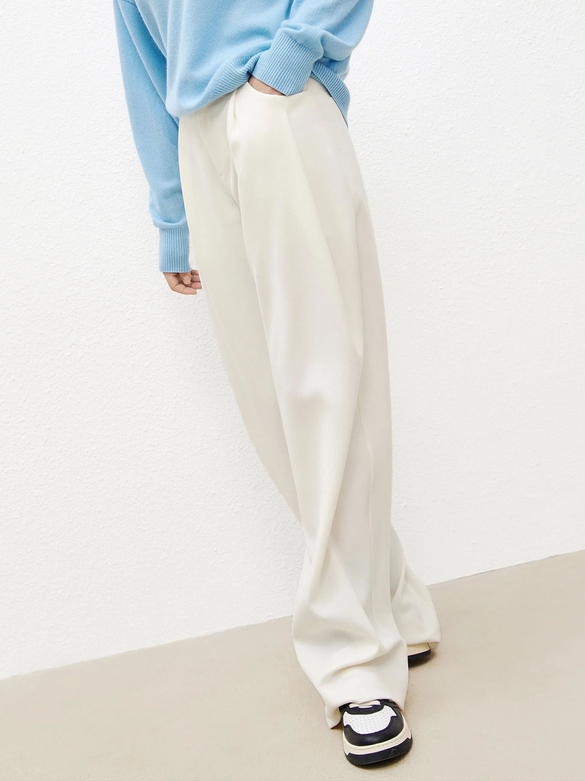 Wool Blend Wide Leg Suit Pants