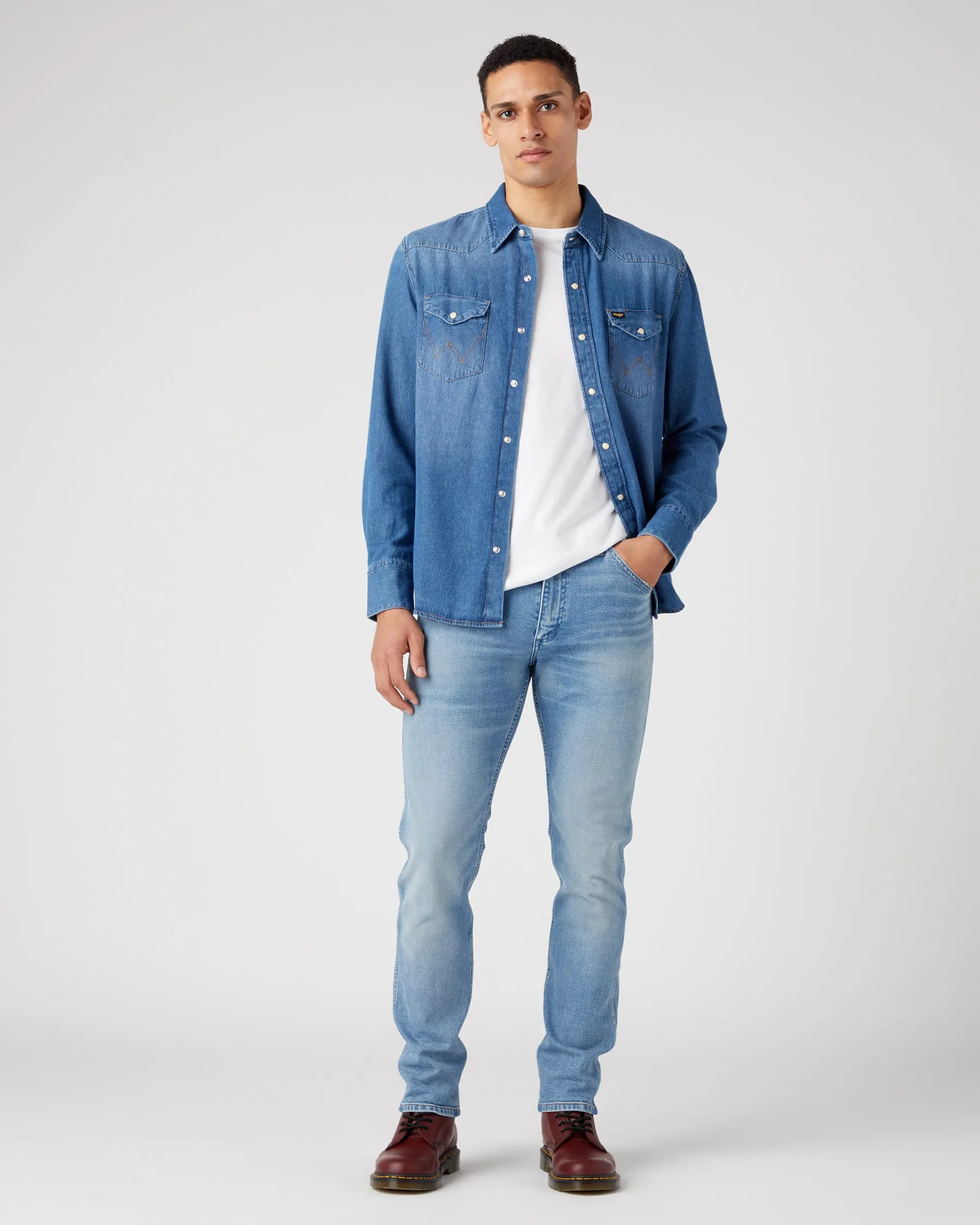 Wrangler Icons 27MW Western Denim Shirt - Icon Mid Stone