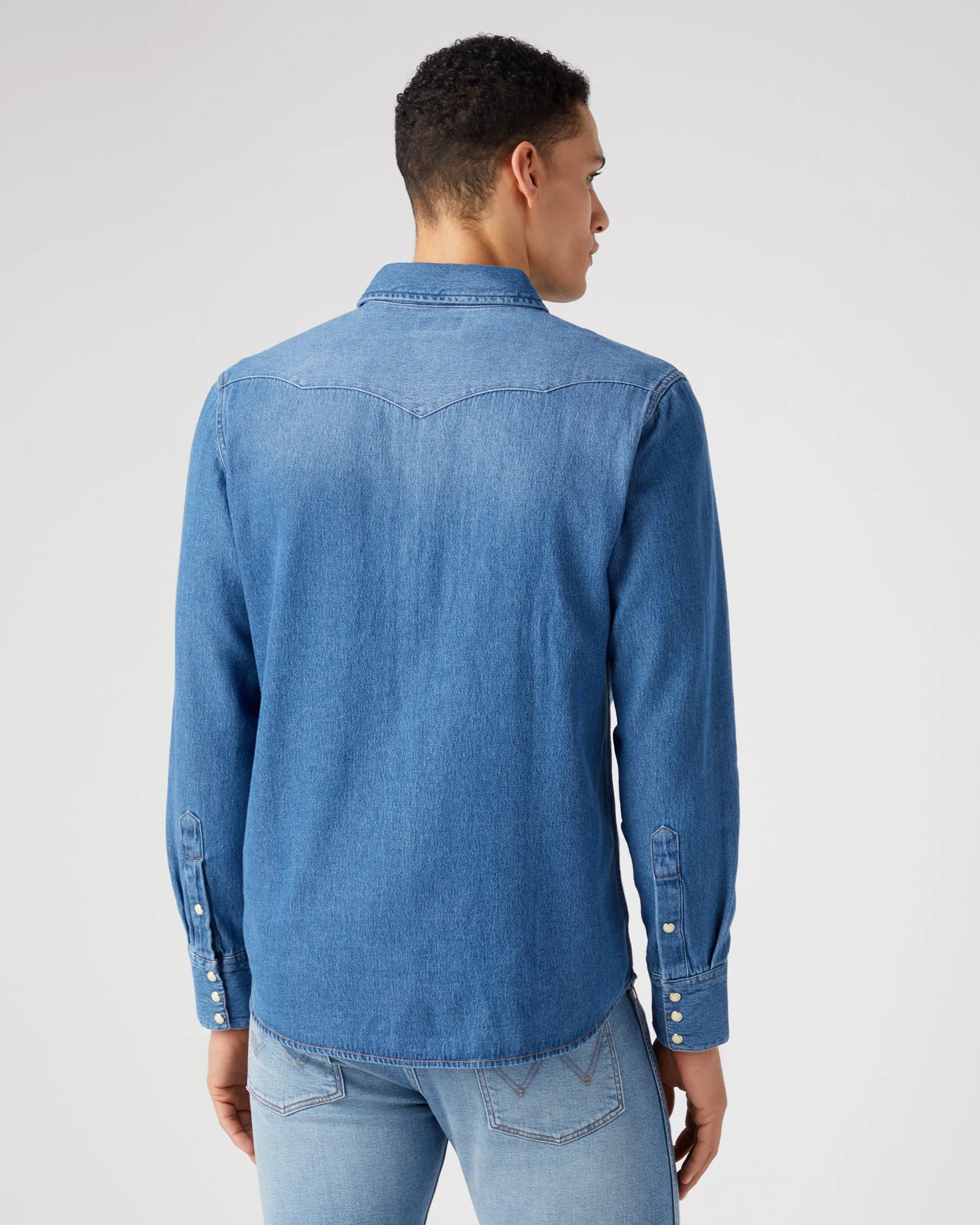 Wrangler Icons 27MW Western Denim Shirt - Icon Mid Stone