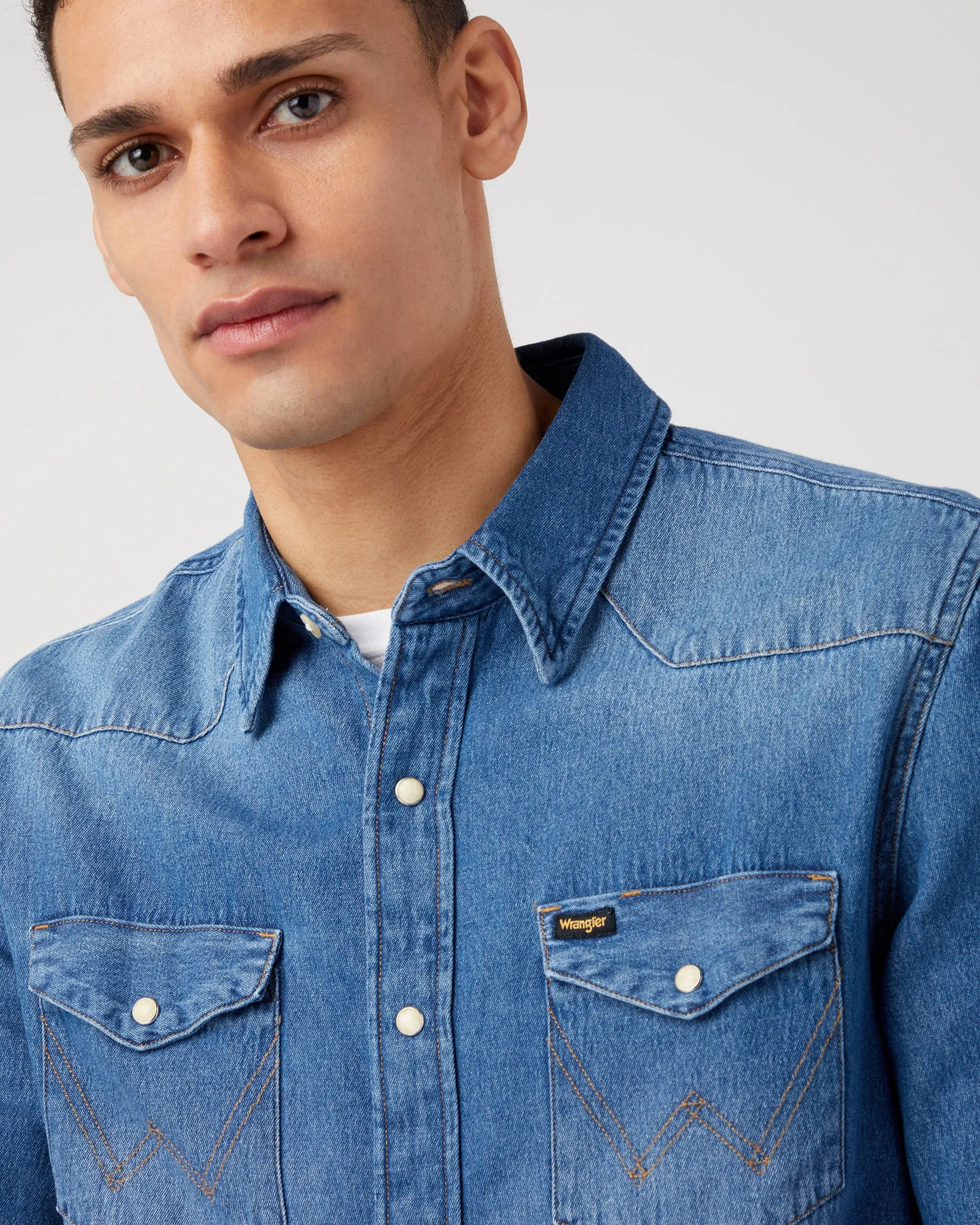 Wrangler Icons 27MW Western Denim Shirt - Icon Mid Stone