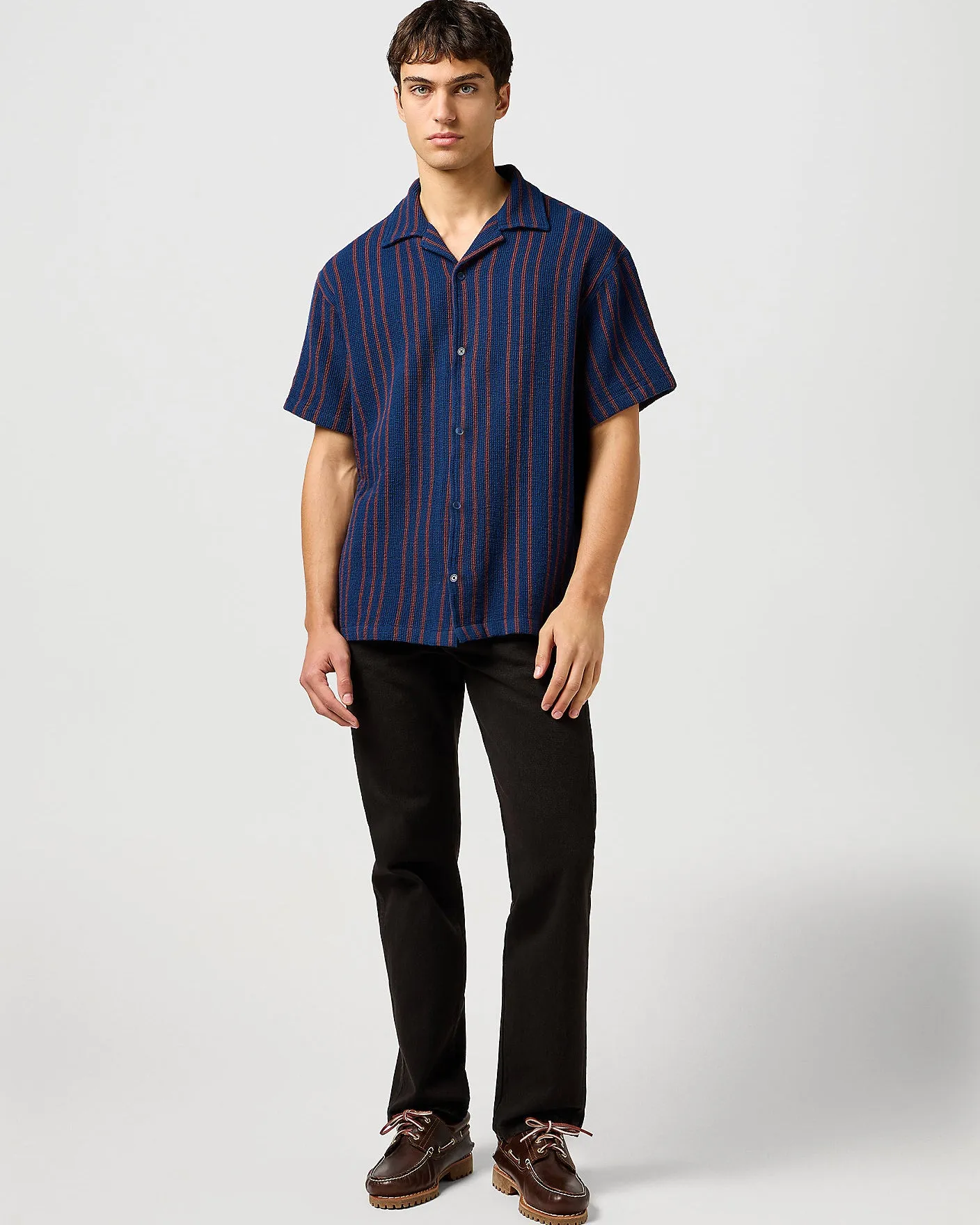 Wrangler S/S Resort Shirt - Navy Stripe