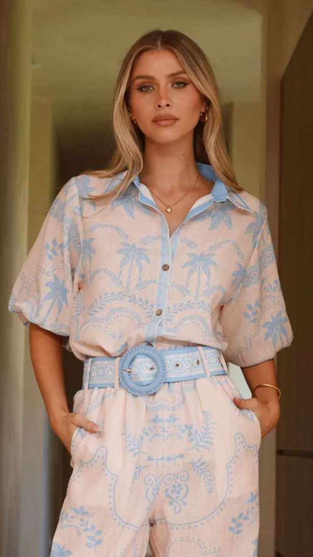 Xander 3/4 Sleeve Button Down Shirt - Blue