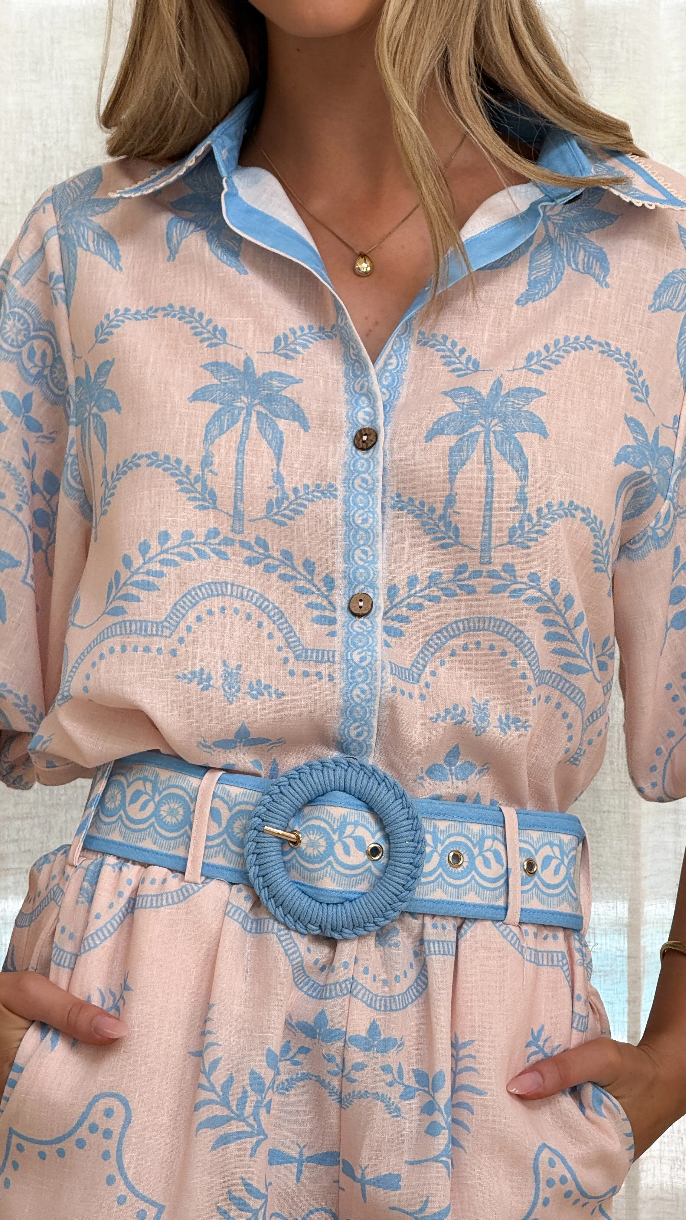 Xander 3/4 Sleeve Button Down Shirt - Blue