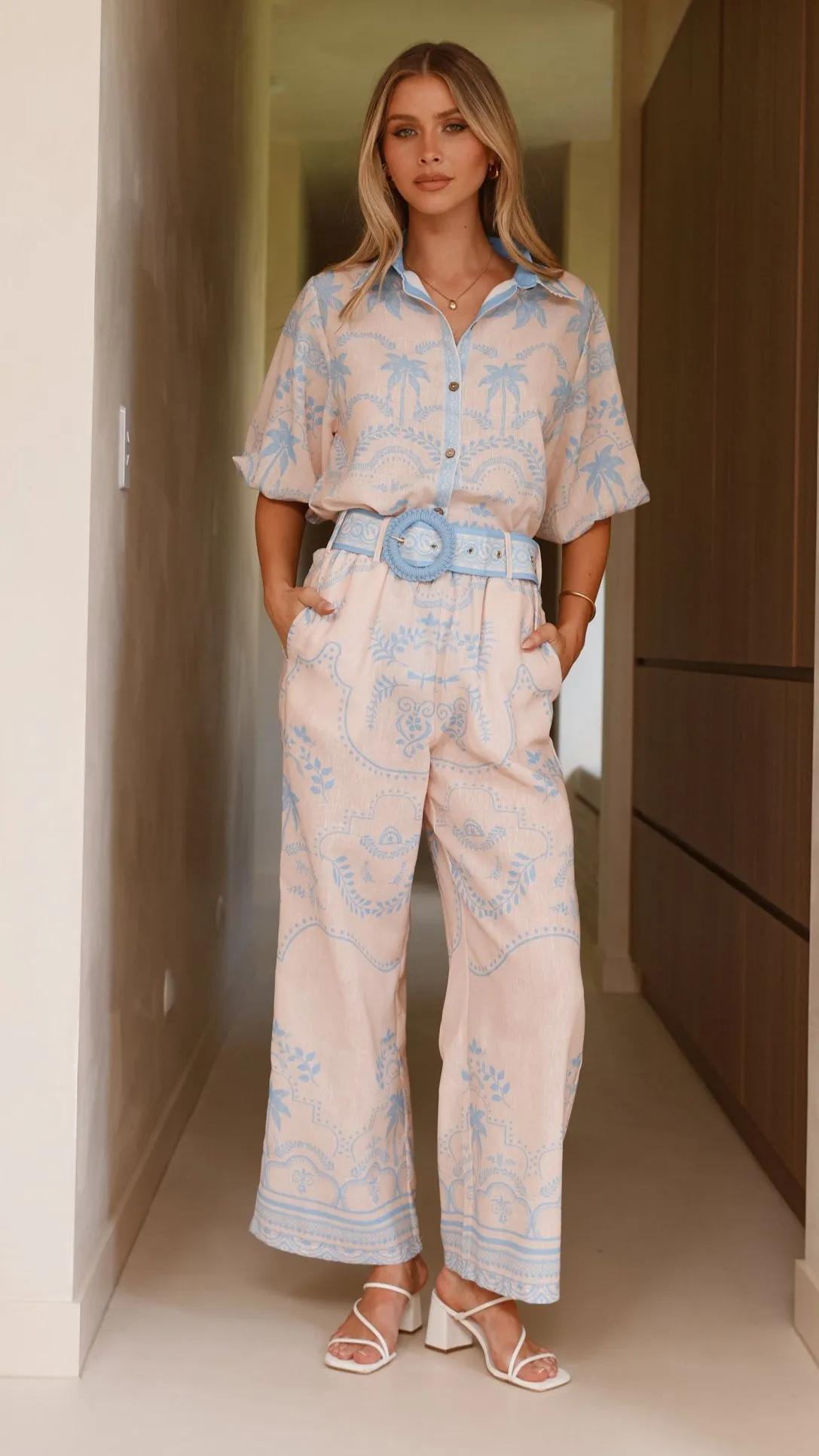 Xander 3/4 Sleeve Button Down Shirt - Blue