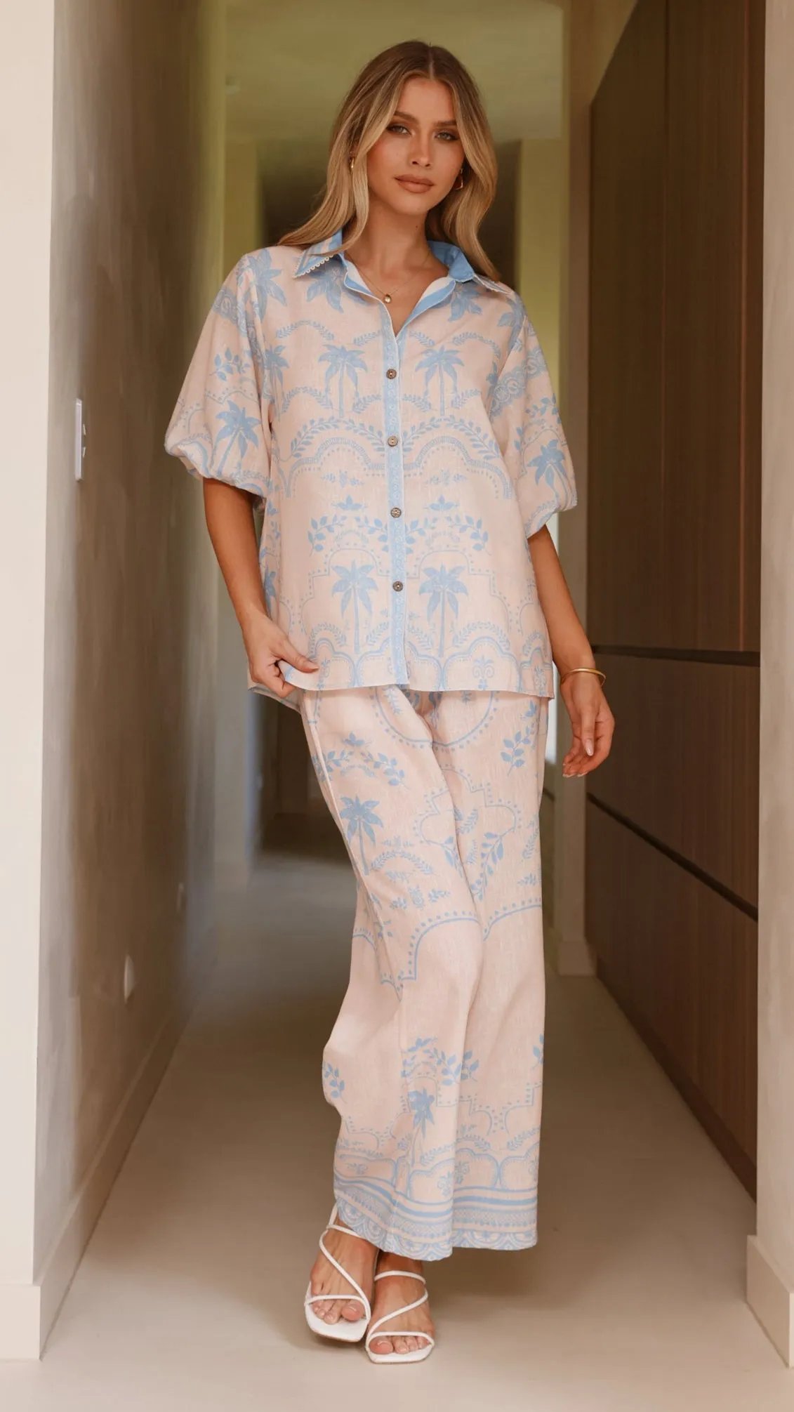 Xander 3/4 Sleeve Button Down Shirt - Blue