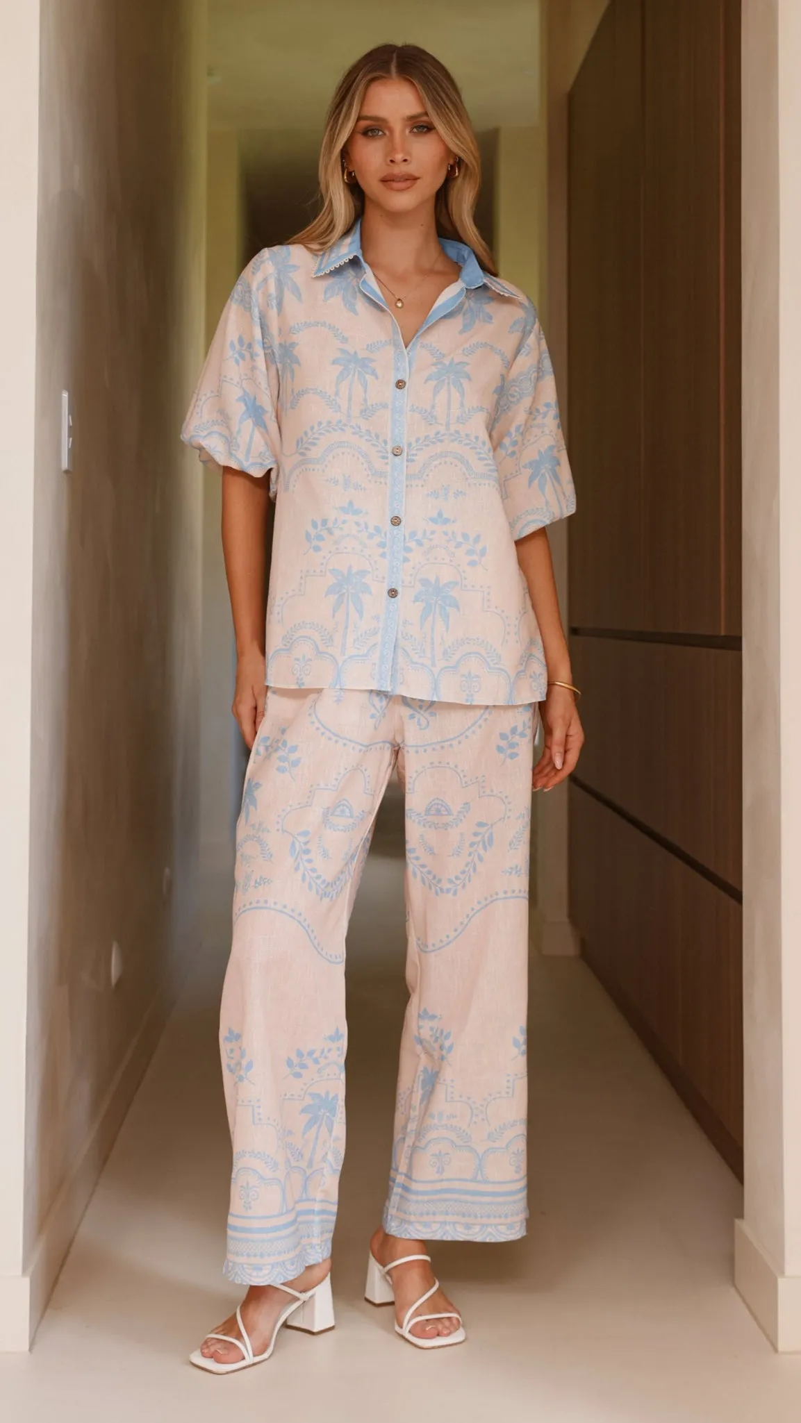 Xander 3/4 Sleeve Button Down Shirt - Blue