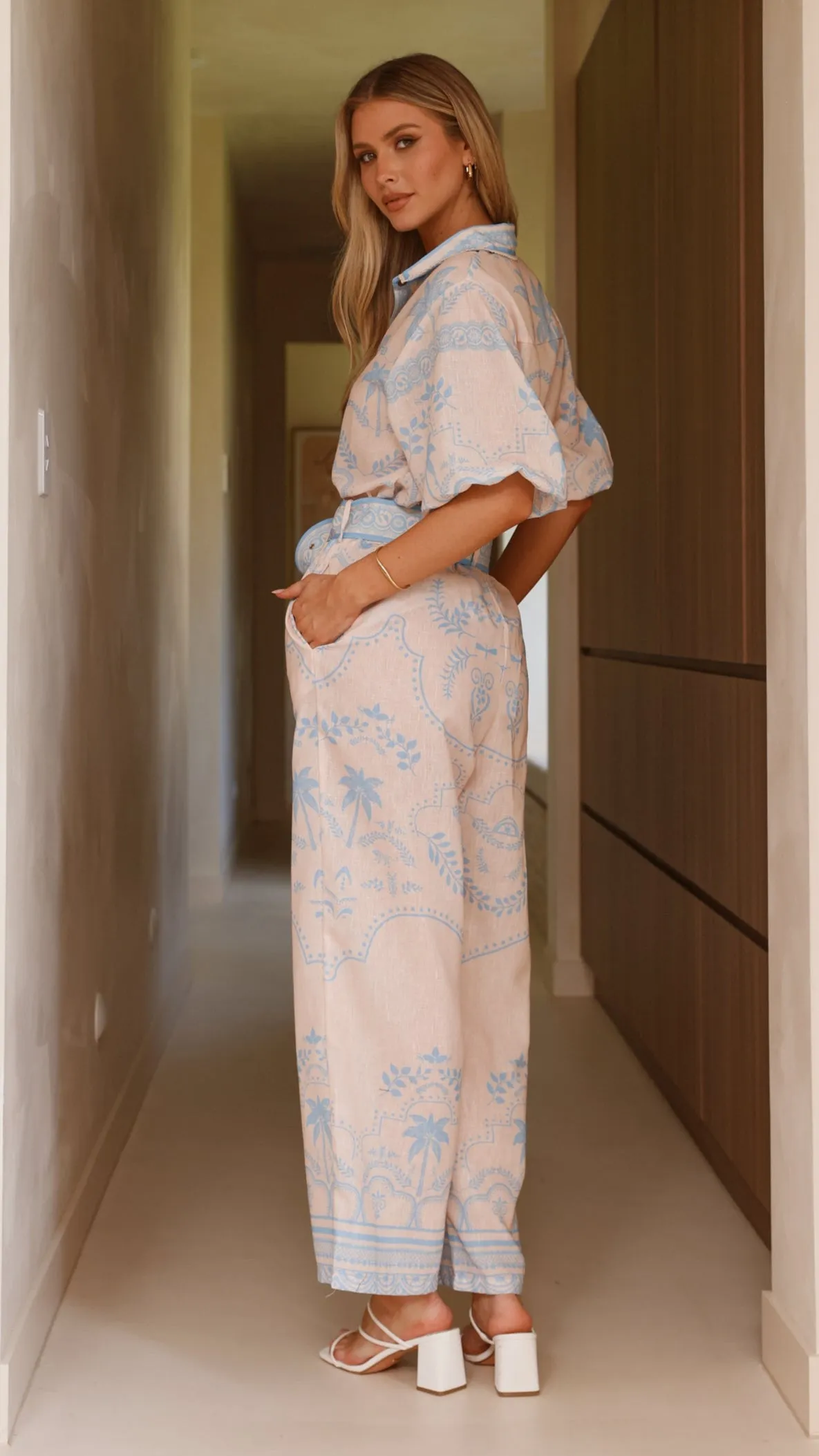 Xander 3/4 Sleeve Button Down Shirt - Blue