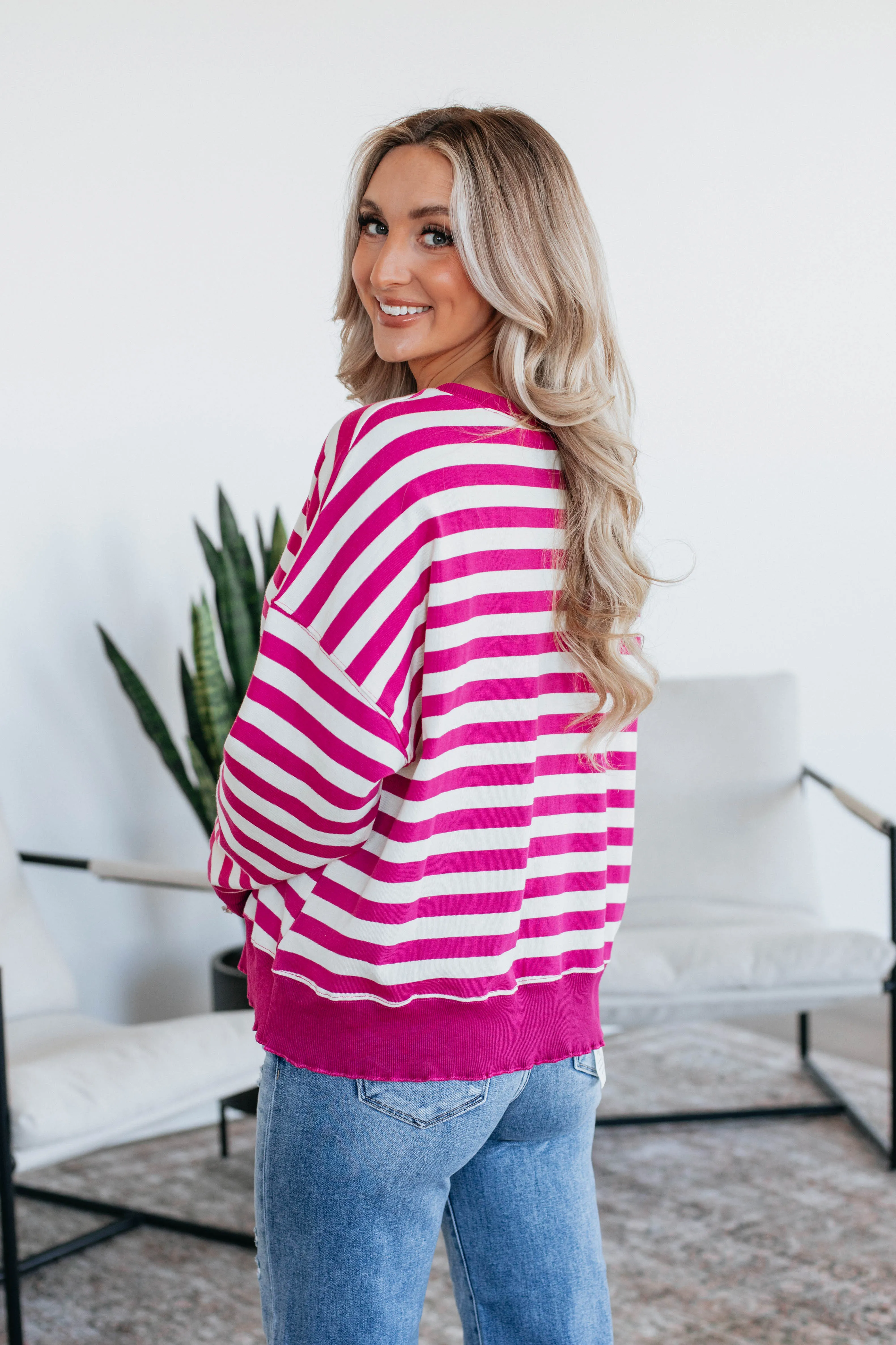 Xenia Striped Pullover - Magenta